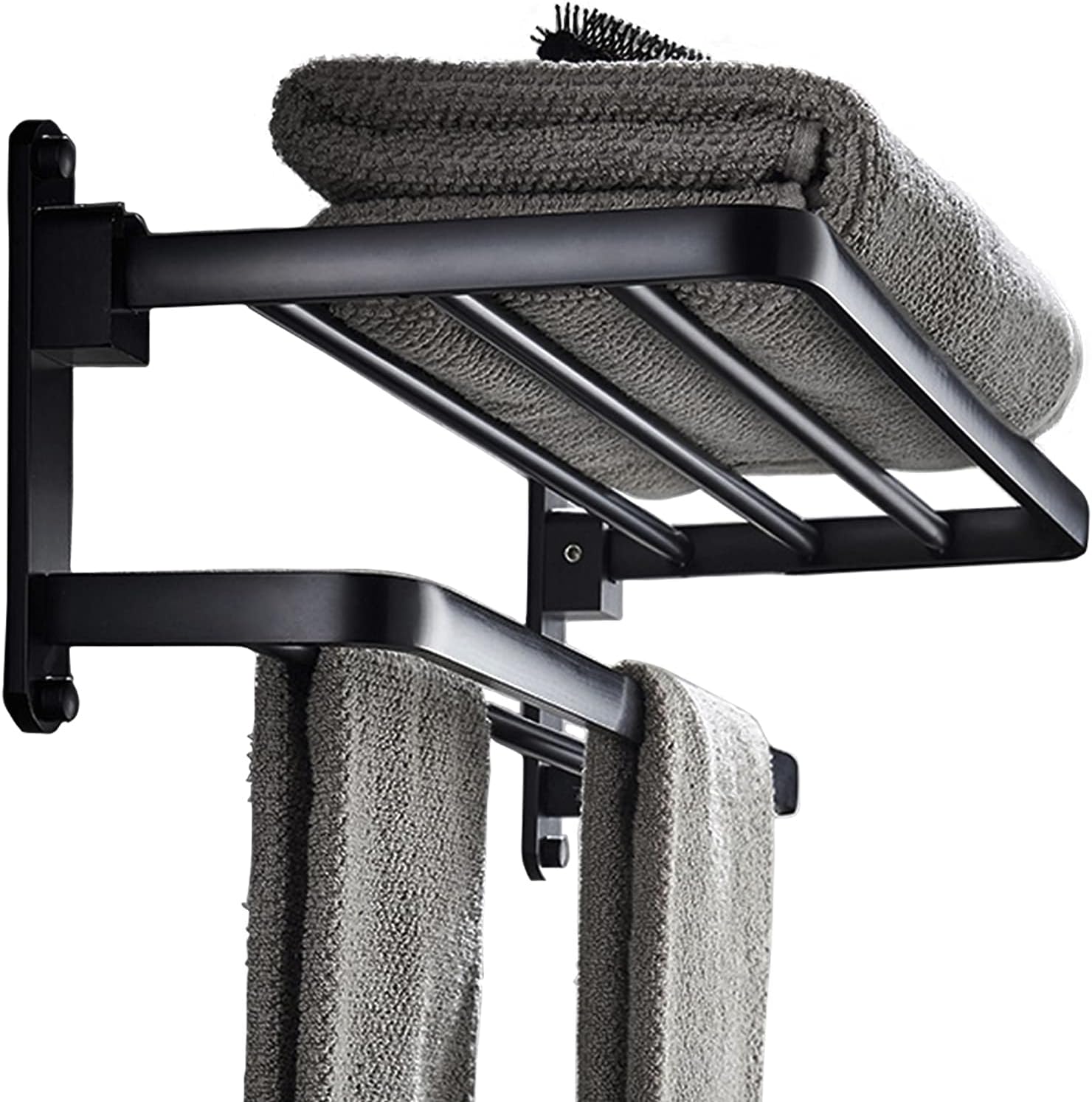BOZWELL Bathroom Lavatory Towel Rack with Two Towel Bars,24-Inch Stainless Steel BZ205-A (Matte Black) Pack of 2