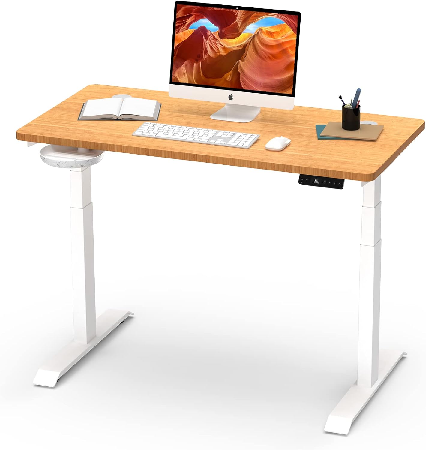 HOO Dual Motor Electric Standing Desk, Stand Up Desk with Smart Handset Control, 3-Stage Adjustable Height 48x24 Sit to Stand Desk Workstation for Home Office, Quick Assembly Ergonomic Desk (Black)