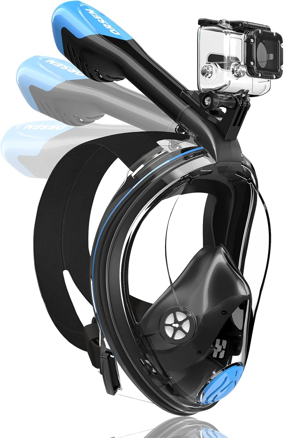 ORSEN Full Face Snorkel Mask, Snorkeling Gear for Adults & Kids with CO₂ Quick Discharge System, Anti-Fog Snorkel Mask, 180° Panoramic View, Snorkel Set for Adults & Kids with Detachable Camera Mount Pack of 2