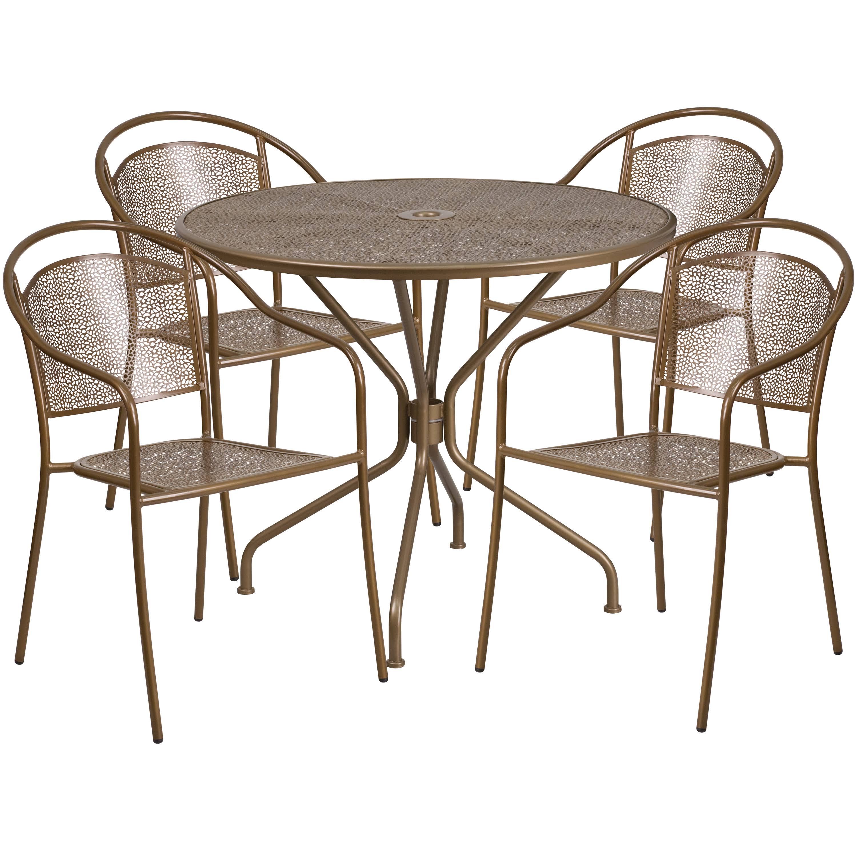 Flash Furniture 35.25&& Round Gold Indoor-Outdoor Steel Patio Table Set with 4 Round Back Chairs