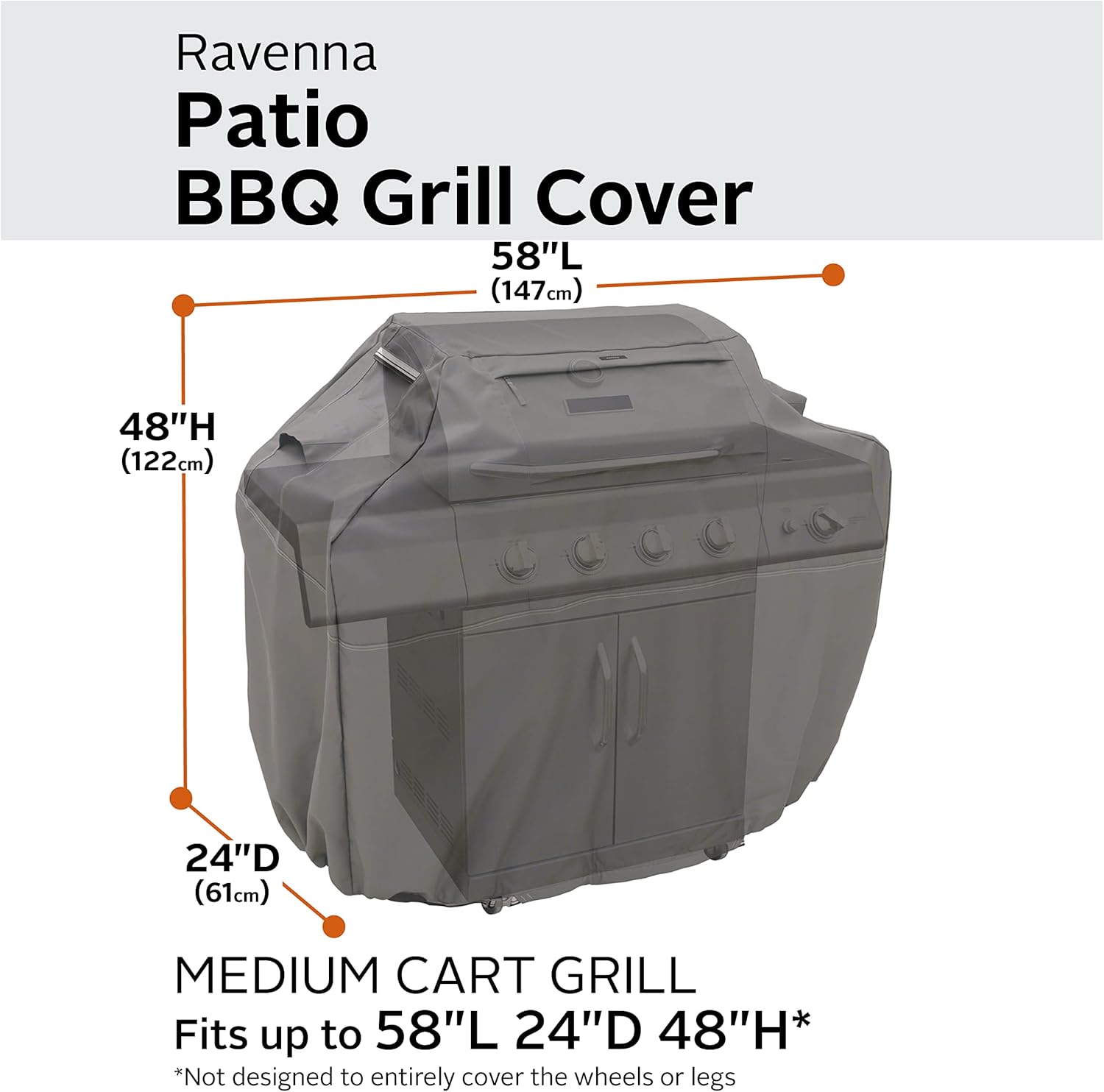 Classic Accessories Ravenna Water-Resistant 58 Inch BBQ Grill Cover, Dark Taupe Pack of 2