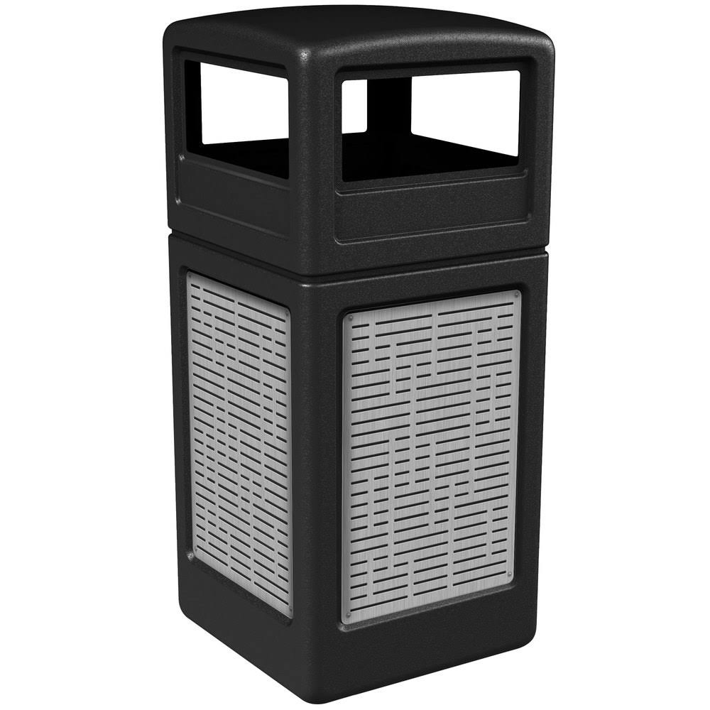 Commercial Zone 732906199 Precision Series 42 Gallon Black Trash Receptacle with Stainless Steel Horizontal Line Panels