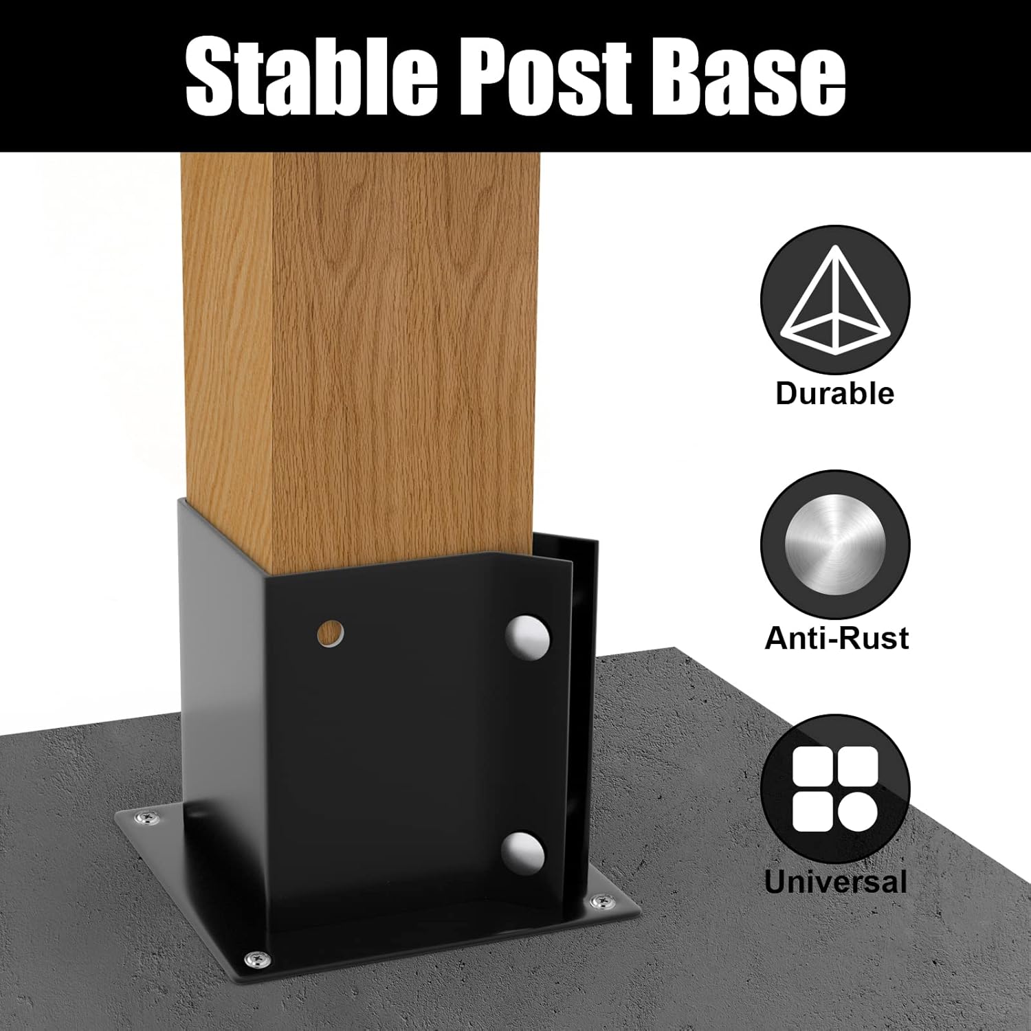 Gtongoko Post Anchor Base 4 Pack, Heavy Duty Bolt Down Post Bracekts 4 x 4 Inch (Inner Diameter 3.5 x3.5 Inches), Metal Black Powder Coated Wood Post
