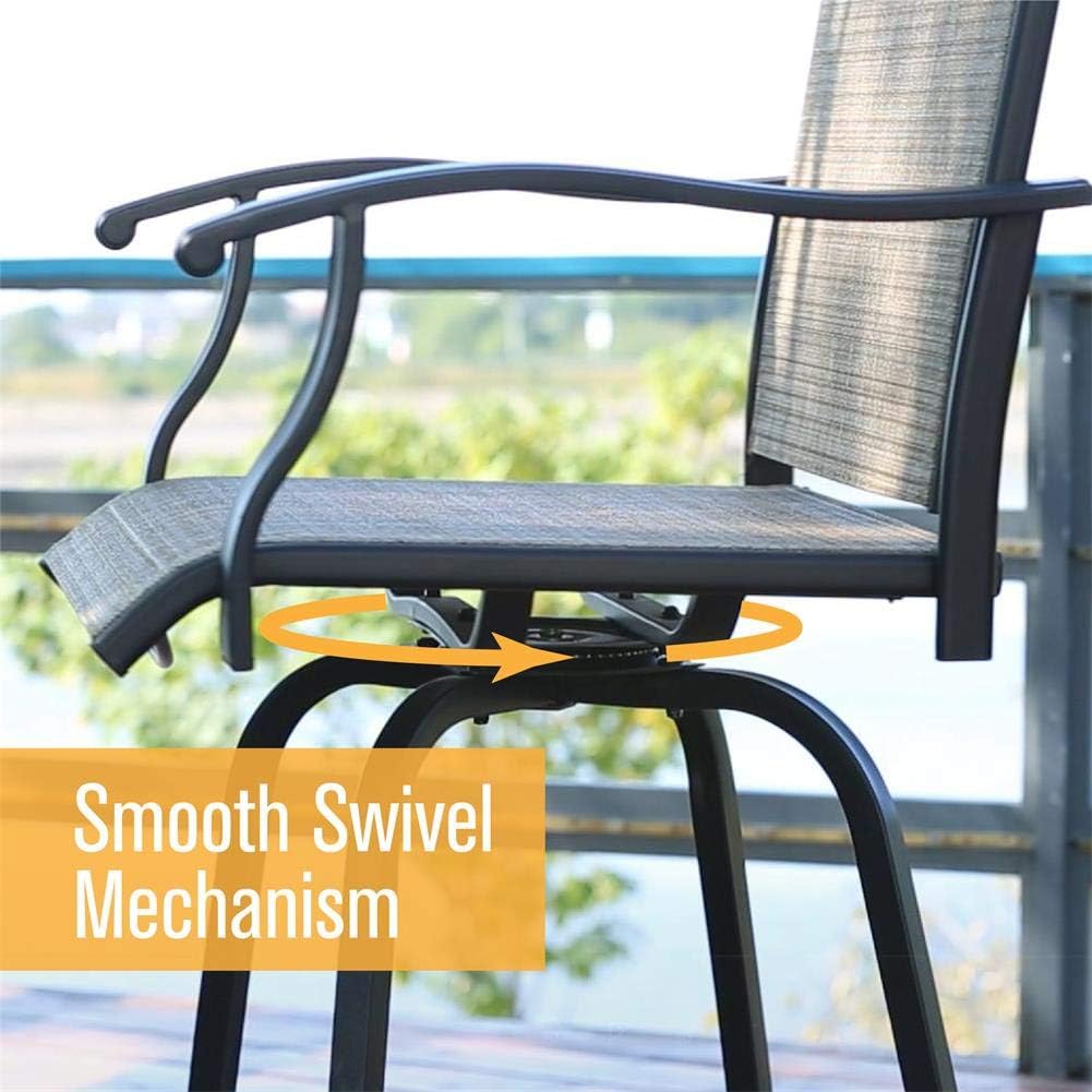 PHI VILLA Outdoor Patio Swivel Bar Stools with Back, Bar Height Patio Chairs with Armrest, Set of 4, Textilene