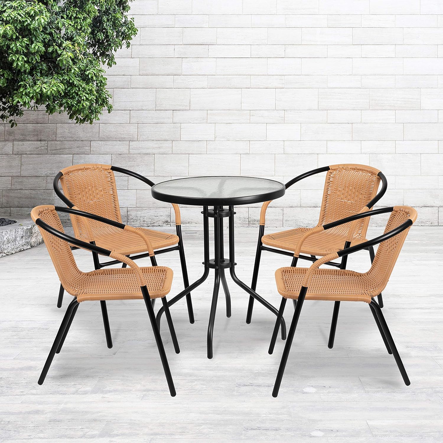 Flash Furniture 4 Pack Black Rattan Indoor-Outdoor Restaurant Stack Chair