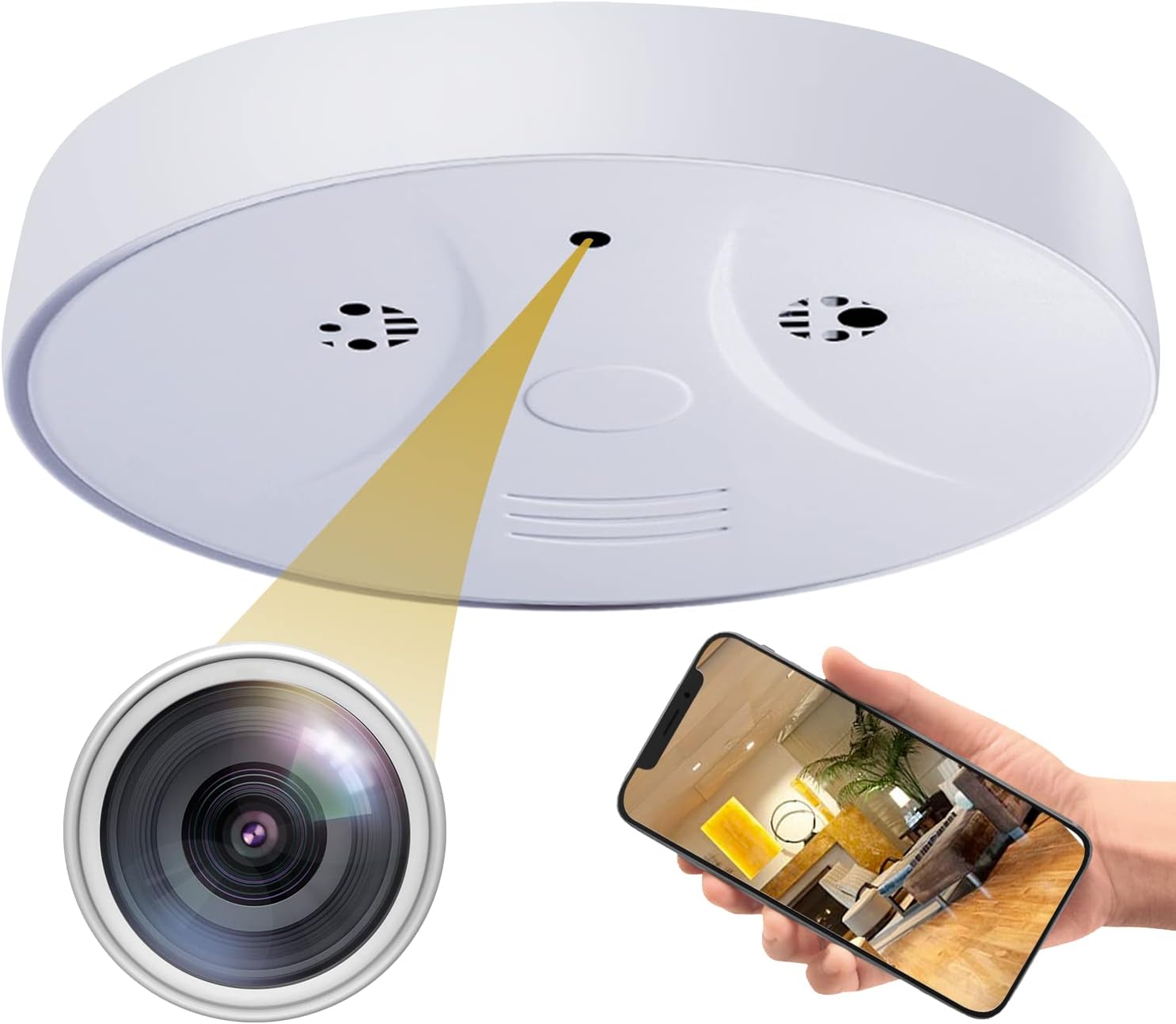 Indoor Security Camera Smoke Detector, 1080P WiFi Camera (2.4G Only) 150 Degree Home Camera with App, Night Vision, Human Detection and 2-Way Audio Pack of 2