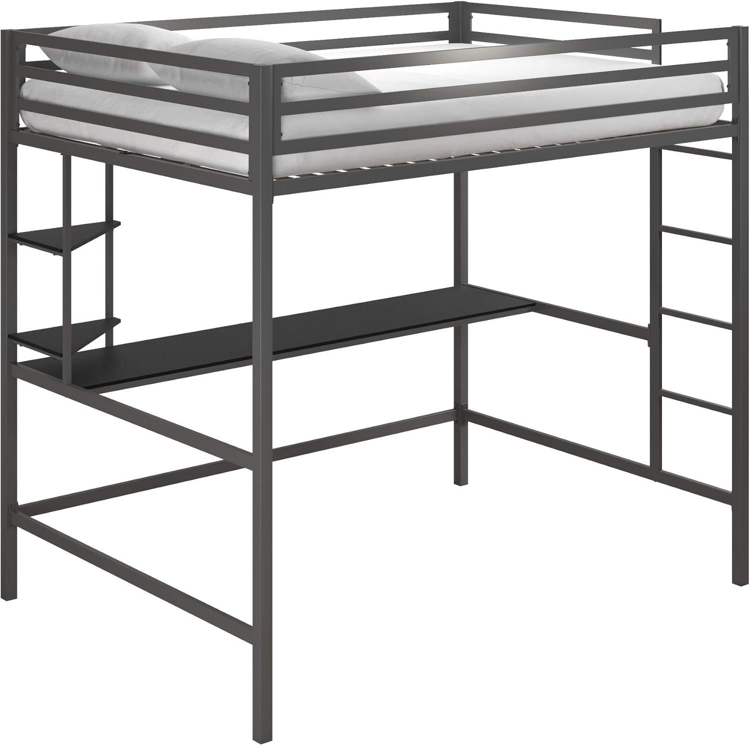 Novogratz 4371429N Maxwell Metal Full Loft Desk & Shelves, Gray/Black Bunk Beds,