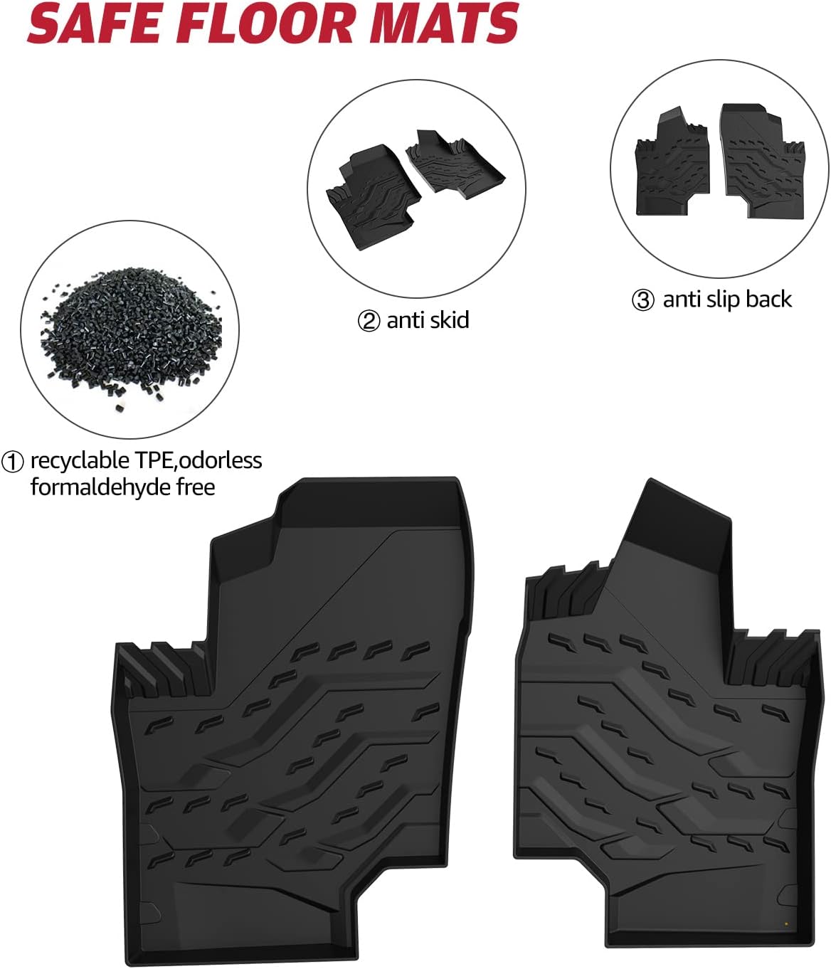 A & UTV PRO Floor Mats Fit for 2018-2022 Can-Am Maverick Sport/Trail, 2021-2022 Can-Am Commander, All Weather Waterproof 3D Floor Liners, Front TPE Slush Liner Black Accessories