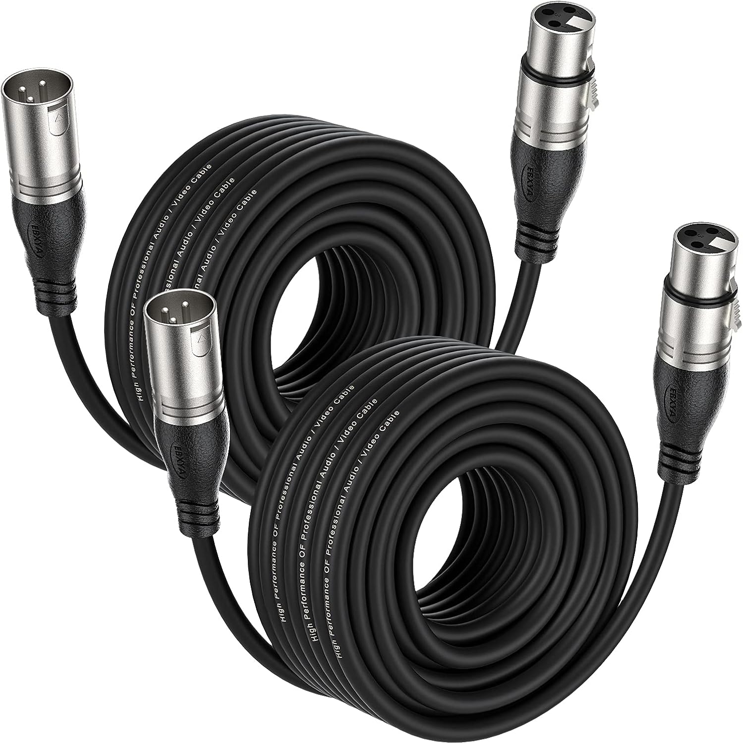 EBXYA XLR Cable 50ft 2 Packs - Premium Balanced DMX Cable with 3-Pin XLR Male to Female Microphone Cable, Black Pack of 2