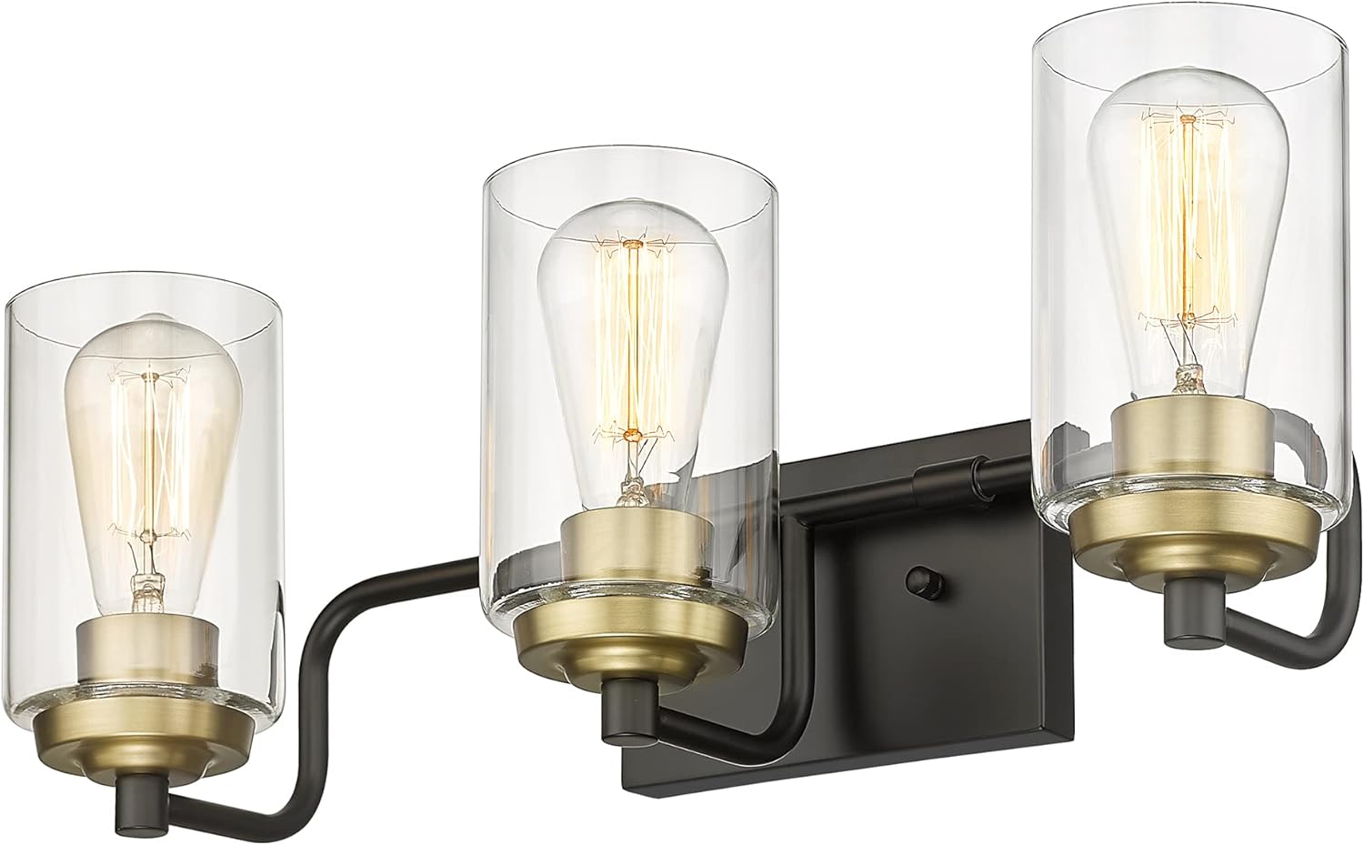 TOUNISAR 21.3 Inch Vanity Lighting Fixtures - 3-Light Industrial Bathroom Vanity Light with Clear Glass, Black Vanity Light in Matte Black and Brushed Brass Metal Finish for Bathroom, V9025-3 BK+BR