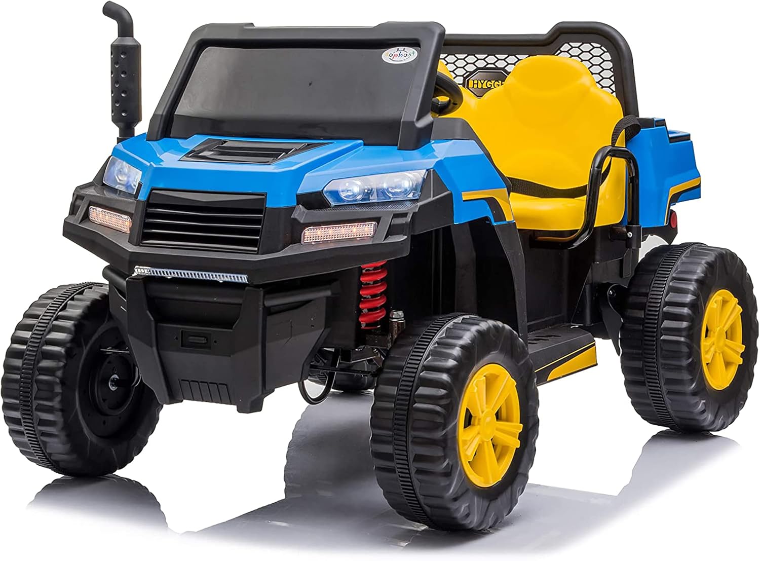 2-Seater Ride on Truck with Dump Bed, 12V Battery Toy Car, Ride on Tractor with Trailer, Ride On Car with Remote Control, LED Light, Horn, Music, Bluetooth, Kids Ride On Car with Storage Toolbox (Red)