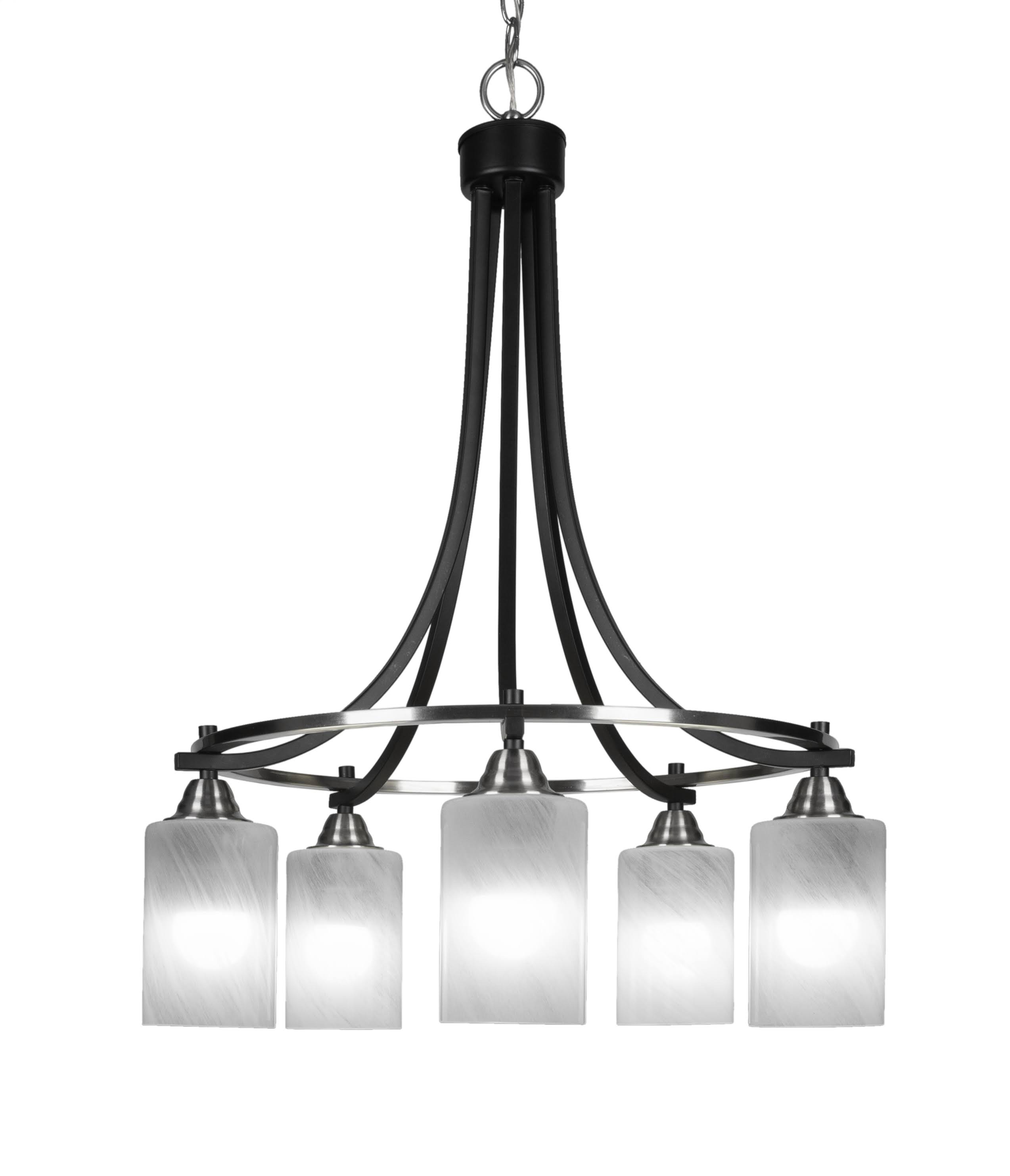 Toltec Lighting 3415-MBBN-3001 Paramount 5 Light 21 inch Chandelier in Matte Black-Brushed Nickel with White Marble Glass