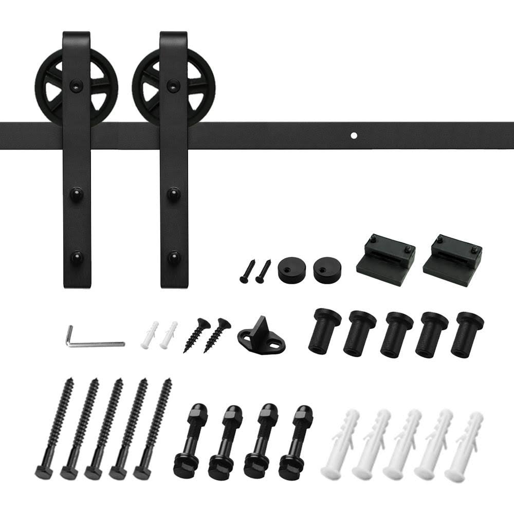 Clihome 78-in Matte Black Interior/Exterior Wagon Wheel Barn Door Kit | X0027JJ5AT-LTC