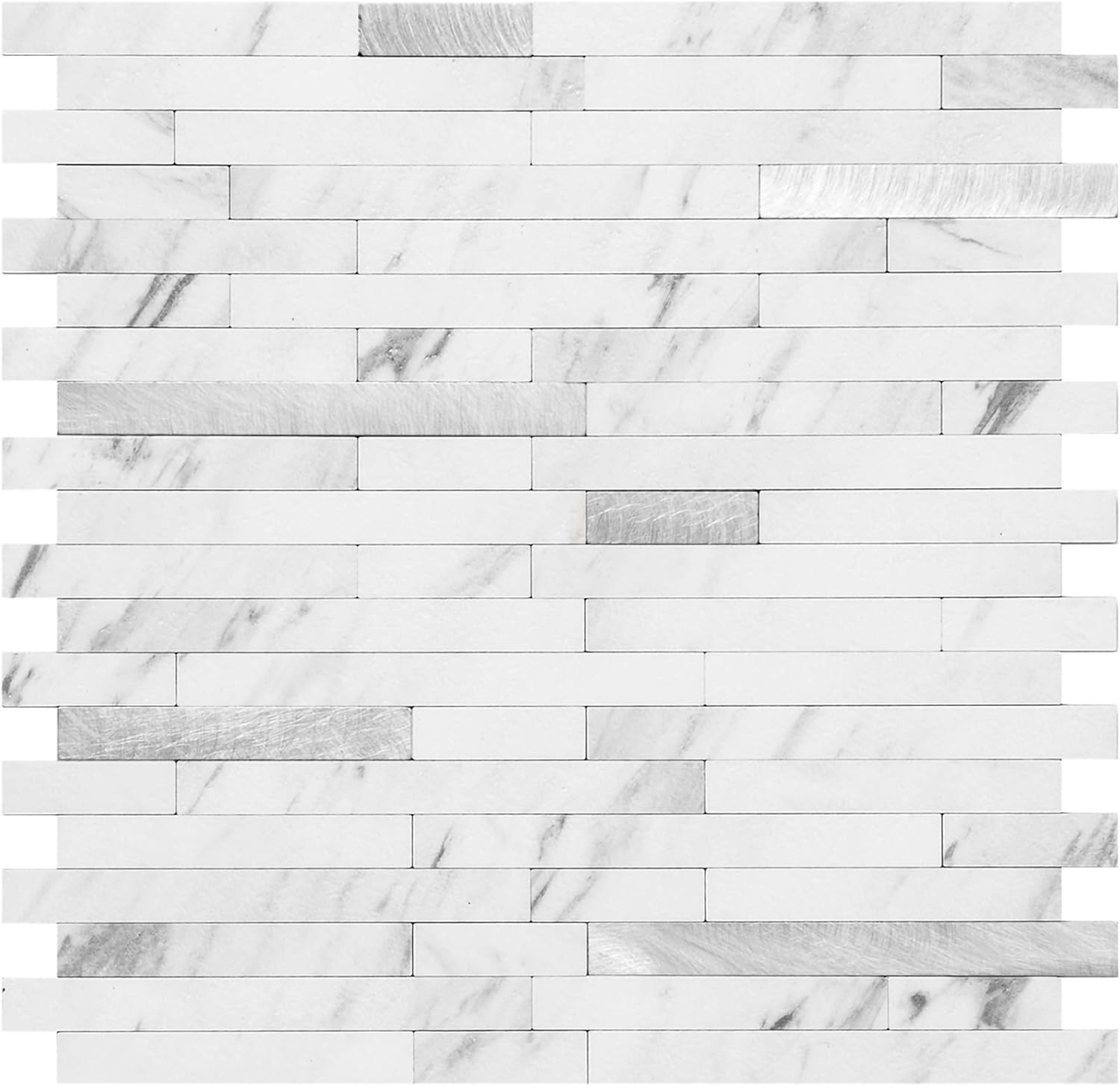 DICOFUN 10-Sheet Peel and Stick Backsplash Tile, Faux White Marble Look PVC Mixed Metal Stick on Backsplash Tiles for Kitchen, 9.4 sq.ft Pack of 2