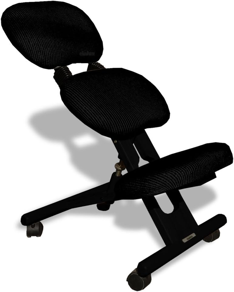 CINIUS Professional Ergonomic Wooden Height-Adjustable Kneeling Chair with Backrest Support and Non-deformable Cushions. Black