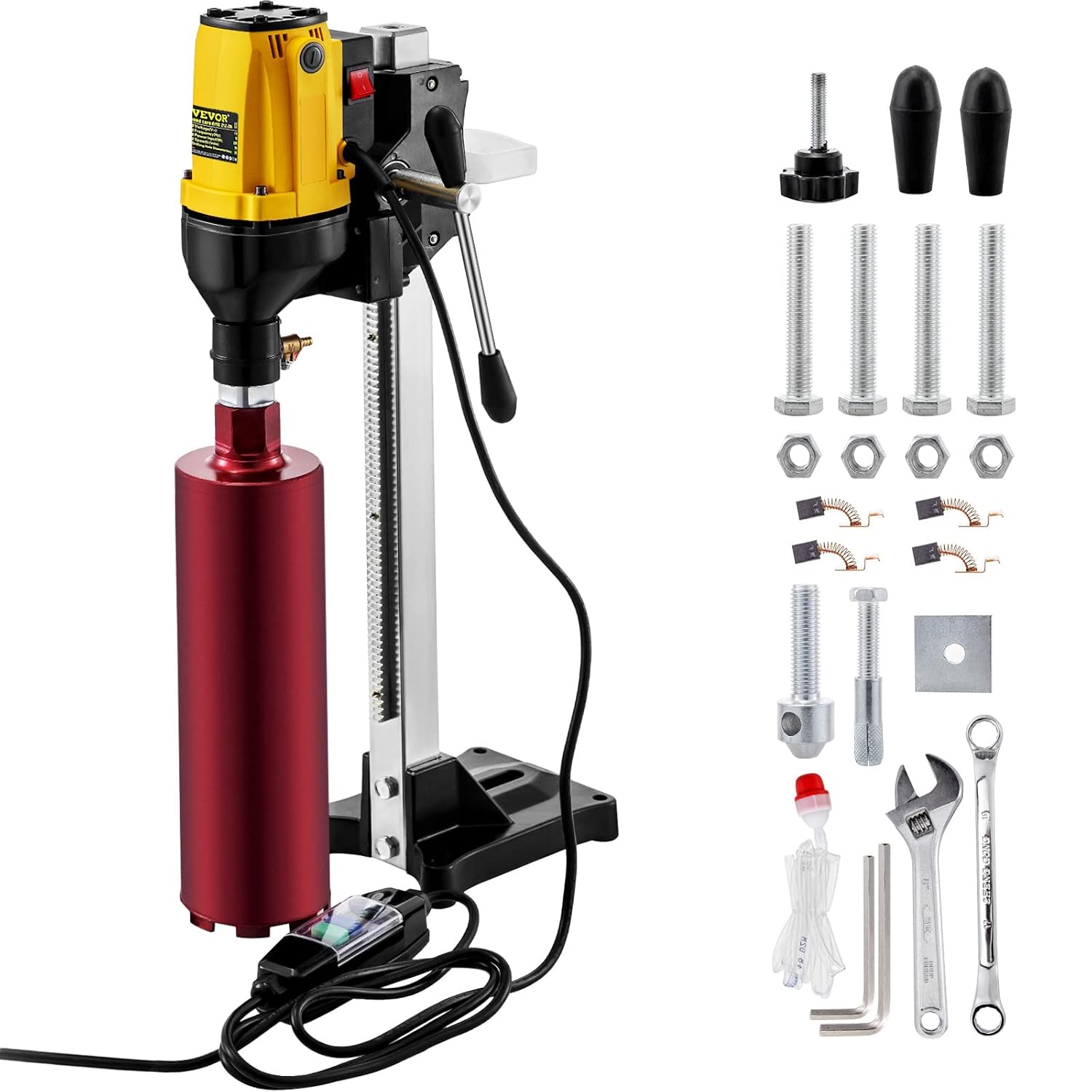 Happybuy 6 Inch/160MM Diamond Core Drilling Machine 2180W Diamond Core Drill Rig with Stand and Drill Bits,Wet Dry Core Drill Rig for Diamond Concrete Drilling Boring (Drill Bit Diameter: 4.25