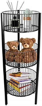 3-Tier Saving Place Basket, Market Basket, Storage Basket Organizer, Kitchen Storage Bin, Bathroom Tower Baskets, Laundry Organization (Black)