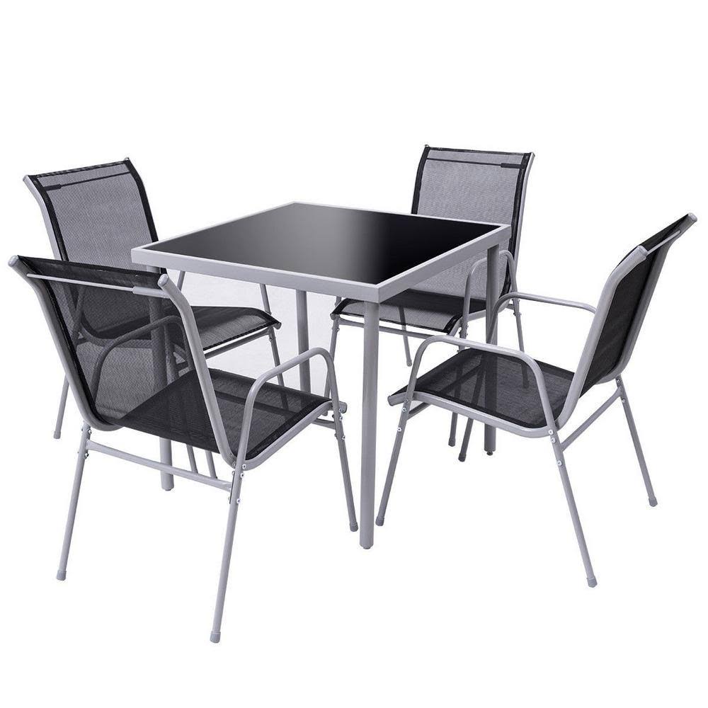 Costway 5 Piece Bistro Set Garden Set of Chairs and Table Outdoor Patio Furniture Silver + Black