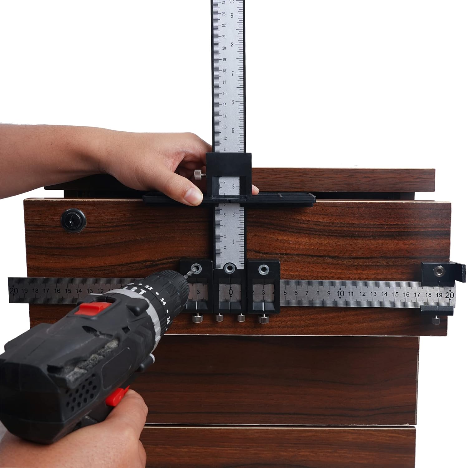 CONMCNK Cabinet Hardware Jig, Cabinet Hardware Template Tool-Adjustable Drill Guide for Fast and Accurate Installation of Door and Drawer Front Knobs, Pulls and Handles,Blue