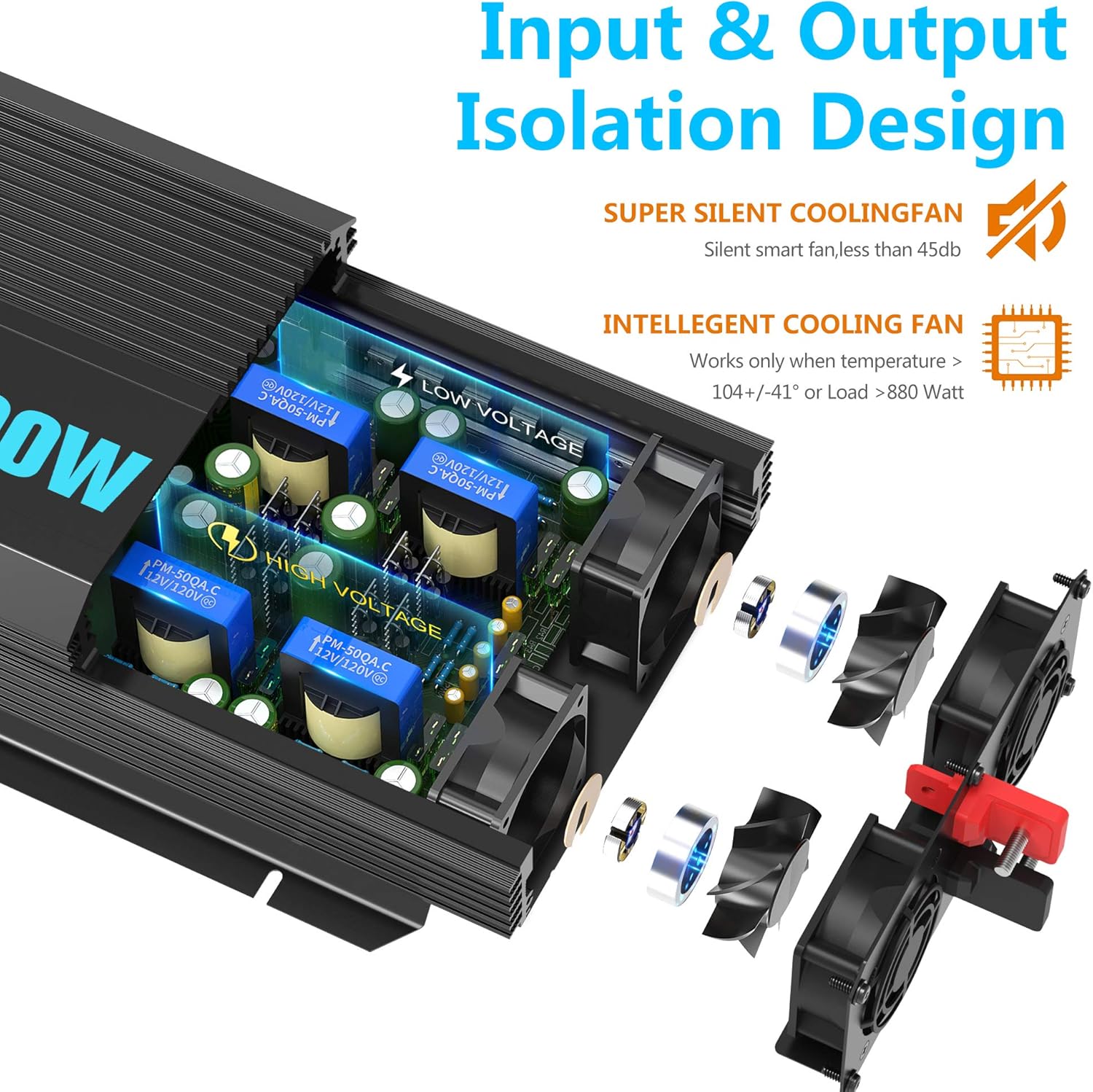 Pure Sine Wave Power Inverter 2200Watt DC 12volt to AC 120volt with Dual AC Outlets and 2.4A USB Port & LED Display Remote Controller for RV Trucks Boats and Emergency【3 Years Warranty】