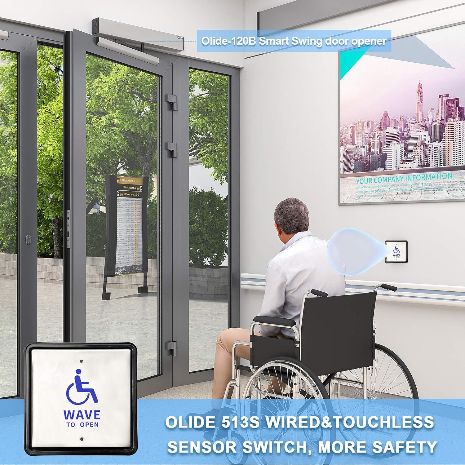 Handicap Door Opener, Pair with 2 Hardwired Touchless Capacitive Wave to 0pen Switches