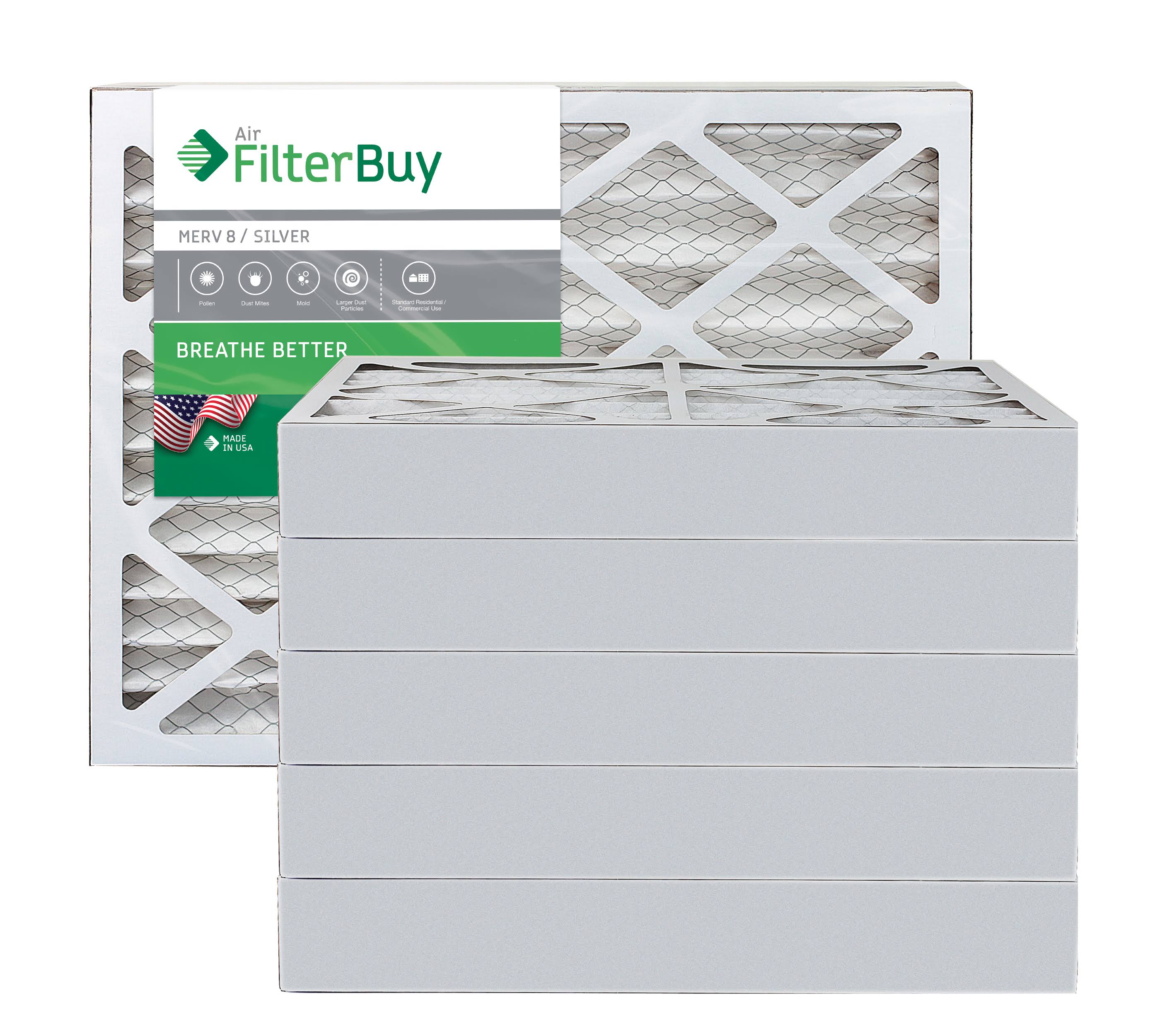 AFB Silver MERV 8 13.25x13.25x4 Pleated AC Furnace Air Filter. Pack of 6 Filters. 100% produced in The USA.