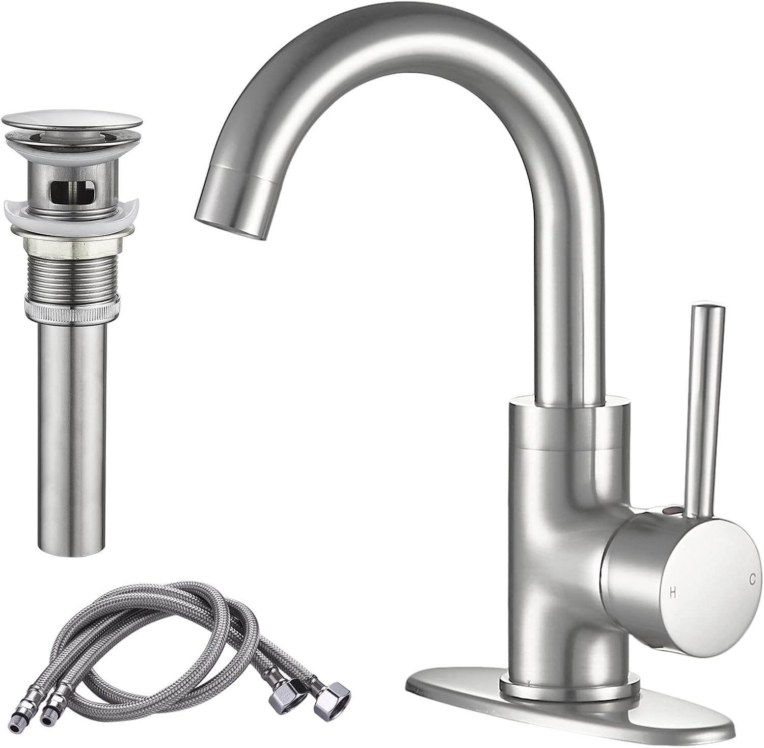 Matte Black Bathroom Sink Faucet,Zhairui 360 Swivel Spout Single Handle One Hole Lavatory Mixer Faucet with Pop Up Drain