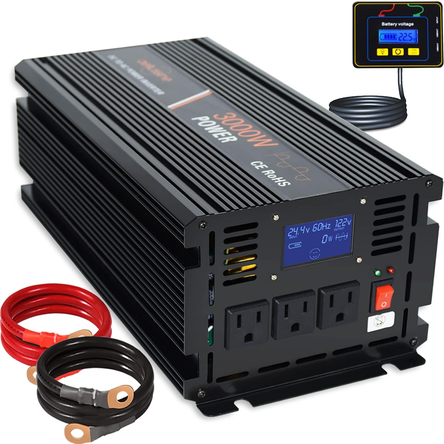 aeliussine 4000 watt Power Inverter, 24v to 110v 120v Modified Wave Power Inverter dc to ac Power Converter, 3 ac Outlet, USB Outlet, Remote Switch (4000W 24V)