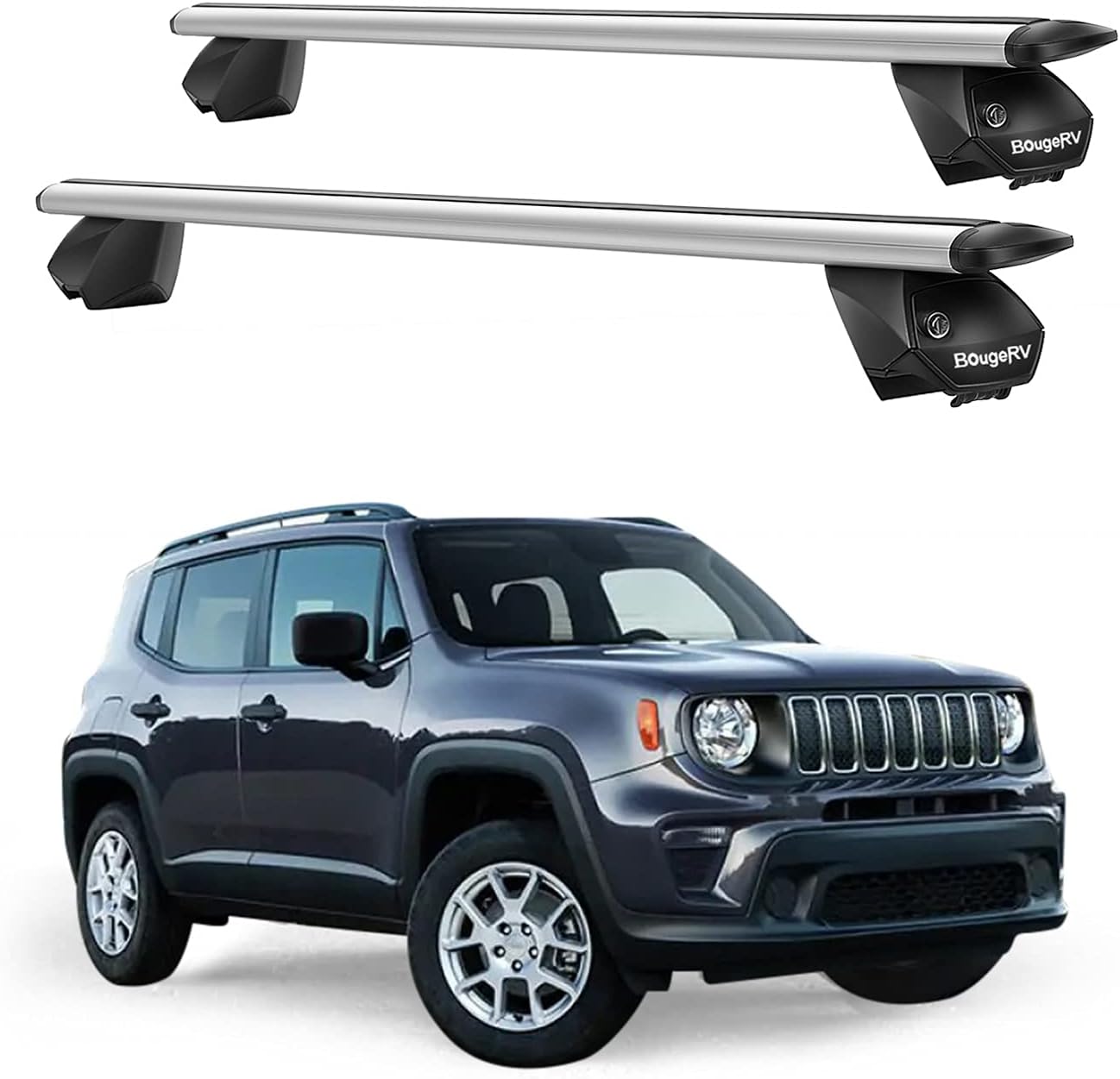 BougeRV Universal Anti-Theft Roof Rack Cross Bar 53'' for car with Separated or Integrater Side Rail with Groove Black Aluminum Cross Bar (1 Pair)
