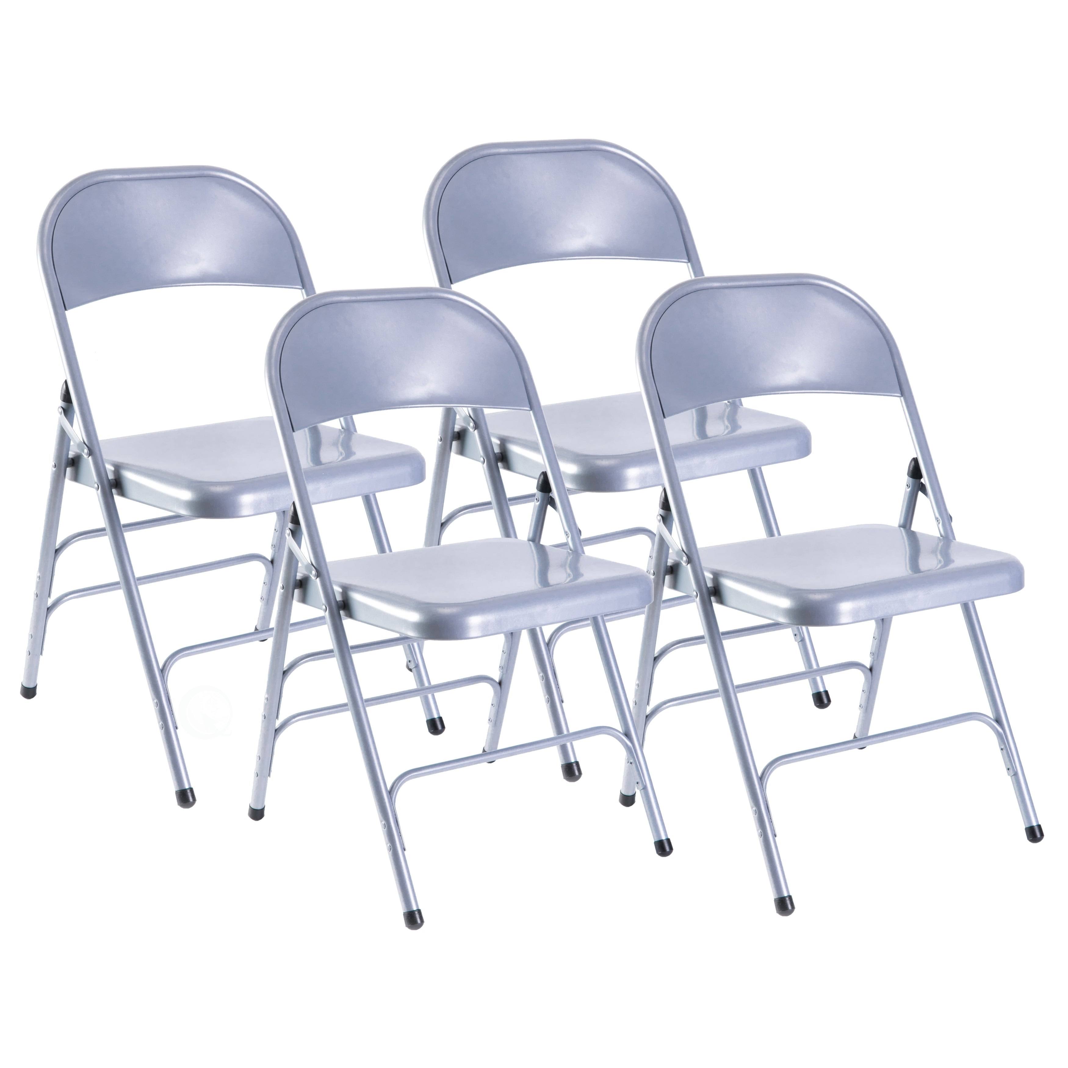 Bold Tones Set of 4 Gray Full Metal Curved Triple Braced Folding Chair
