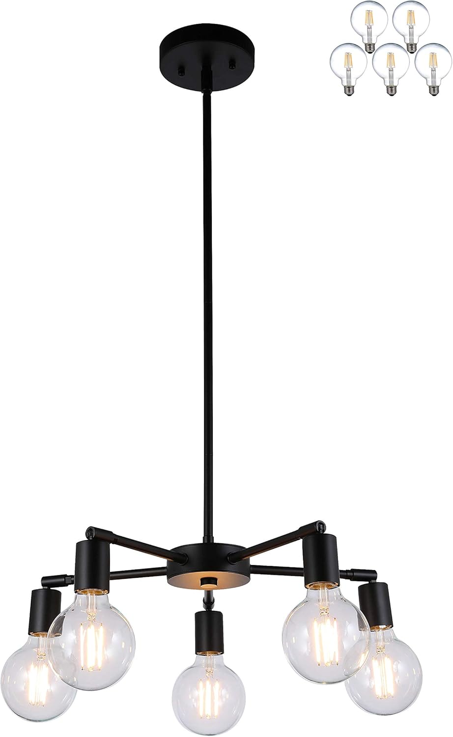 XiNBEi Lighting 5 Light Chandeliers, Pendant Lighting with LED Bulbs, Matte Black Finish XB-C1211-5-MBK