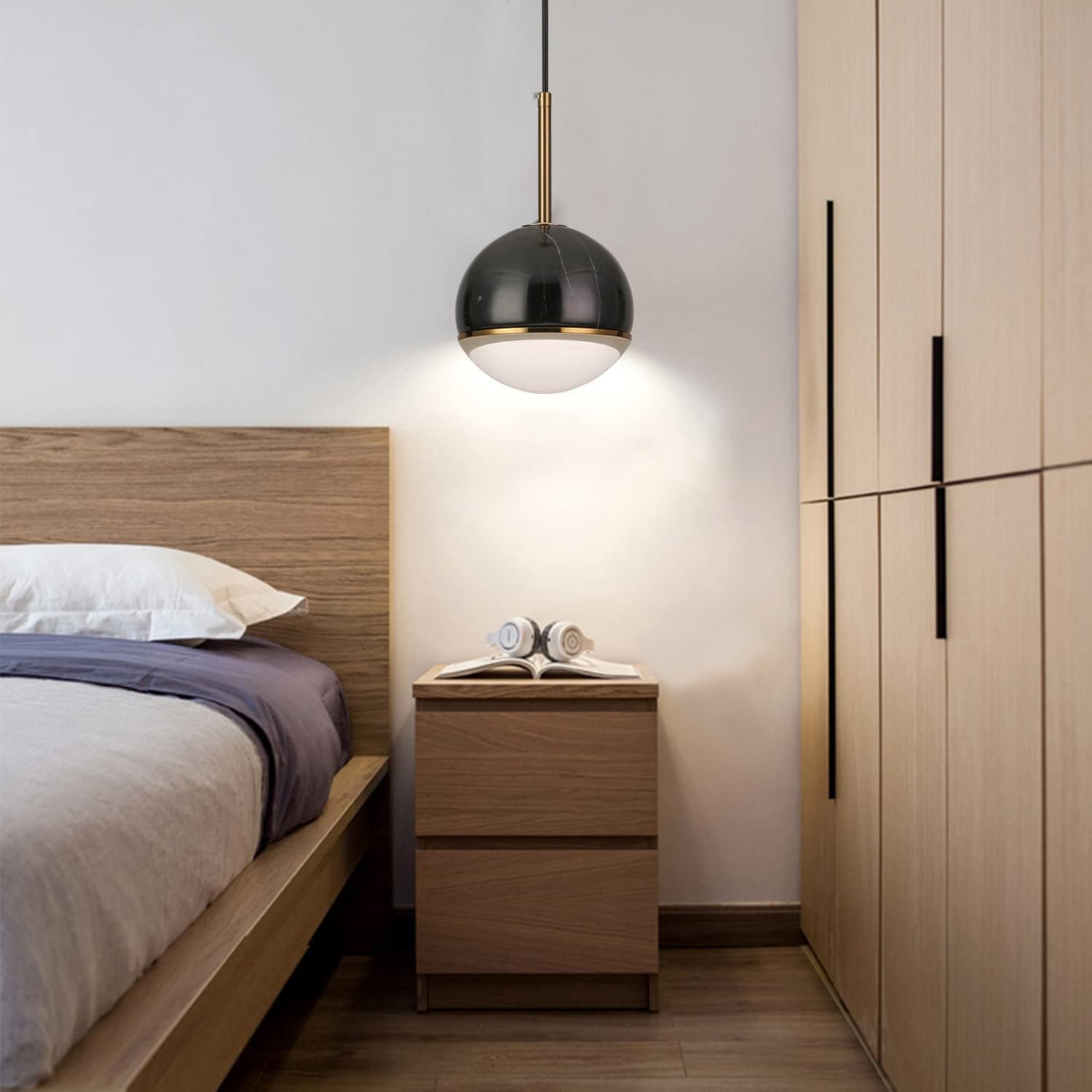 Rlewong Brass Chandeliers Black Nordic Light Luxury Restaurant Marble Chandelier Modern Simple Bedroom Bedside lamp,