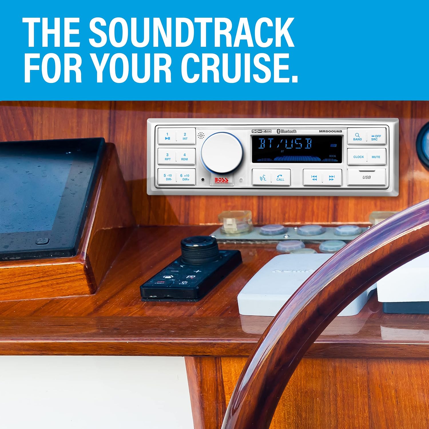 BOSS Audio Systems MR500UAB Marine Radio Receiver – Bluetooth Audio Streaming and Hands-Free Calling, USB Port, Weatherproof, Digital Media MP3 Player, No CD Player, AM/FM Radio Receiver Pack of 2