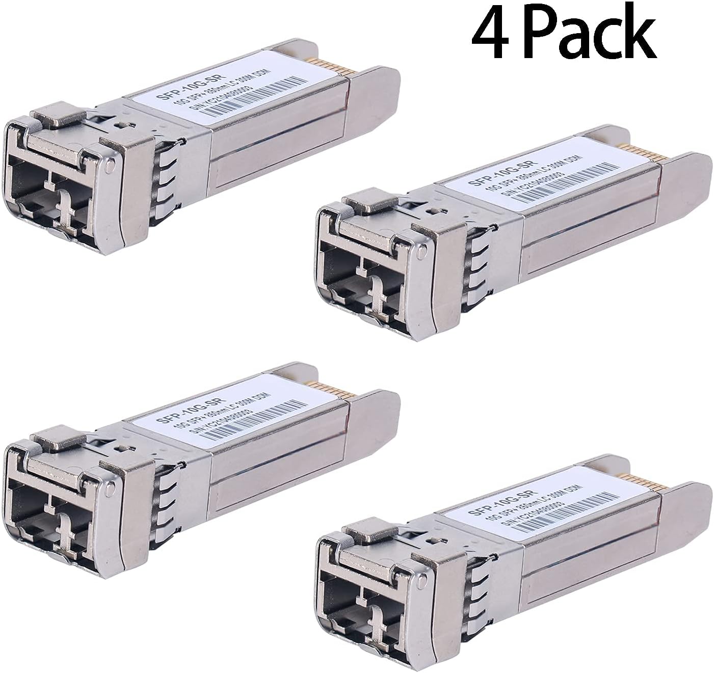 4 Pack 10G Sfp LC MMF300m 10GBase-SR SFP+ Transceiver, 10G 850nm MMF, up to 300 Meters, Compatible with Cisco SFP-10G-SR, Meraki MA-SFP-10GB-SR, Ubiquiti UF-MM-10G, Mikrotik, Netgear, D-Link Pack of 2