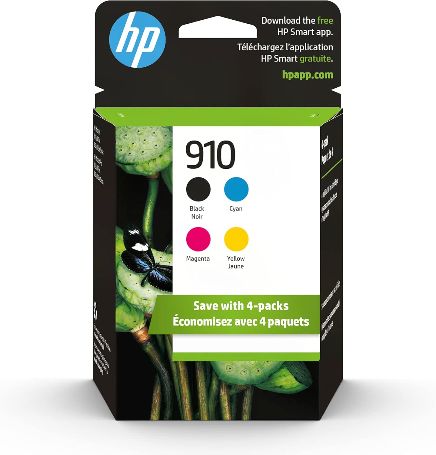Original HP 910 Black, Cyan, Magenta, Yellow Ink Cartridges (4-pack) | Works with HP OfficeJet 8010, 8020 Series, HP OfficeJet Pro 8020, 8030 Series | Eligible for Instant Ink | 3YQ26AN Pack of 2