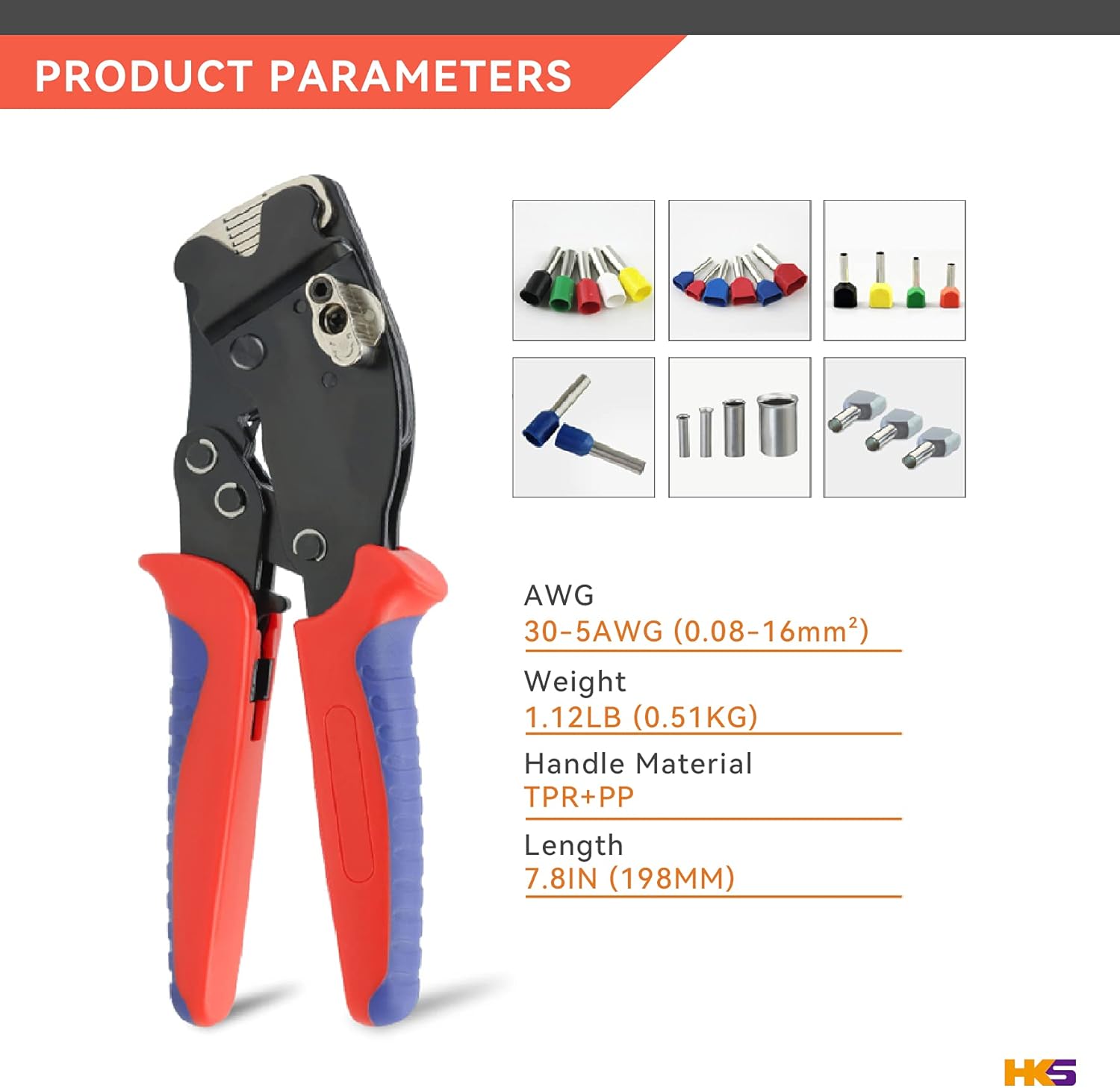 HKS Ferrule Crimping Tool, Square Crimper for AWG 30-5 (0.08-16mm²) End-Sleeves Ferrules Wire Ends Terimnals, Self-Adjusting Piler Ratchet Wire Crimping Tool(Crimper 16-4H) Pack of 2