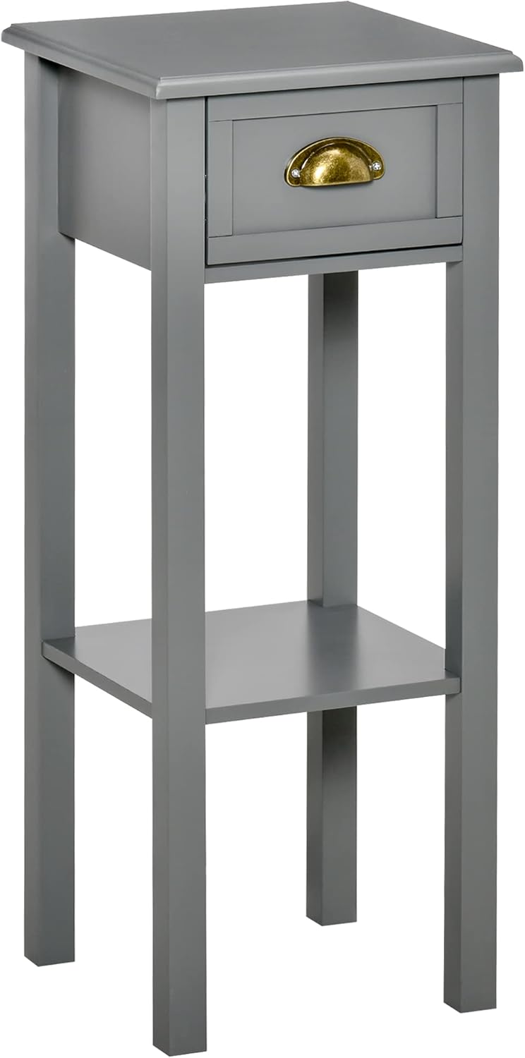 HOMCOM 2-Tier Night Stand with Drawer, Narrow End Table with Bottom Shelf, for Living Room or Bedroom, Black