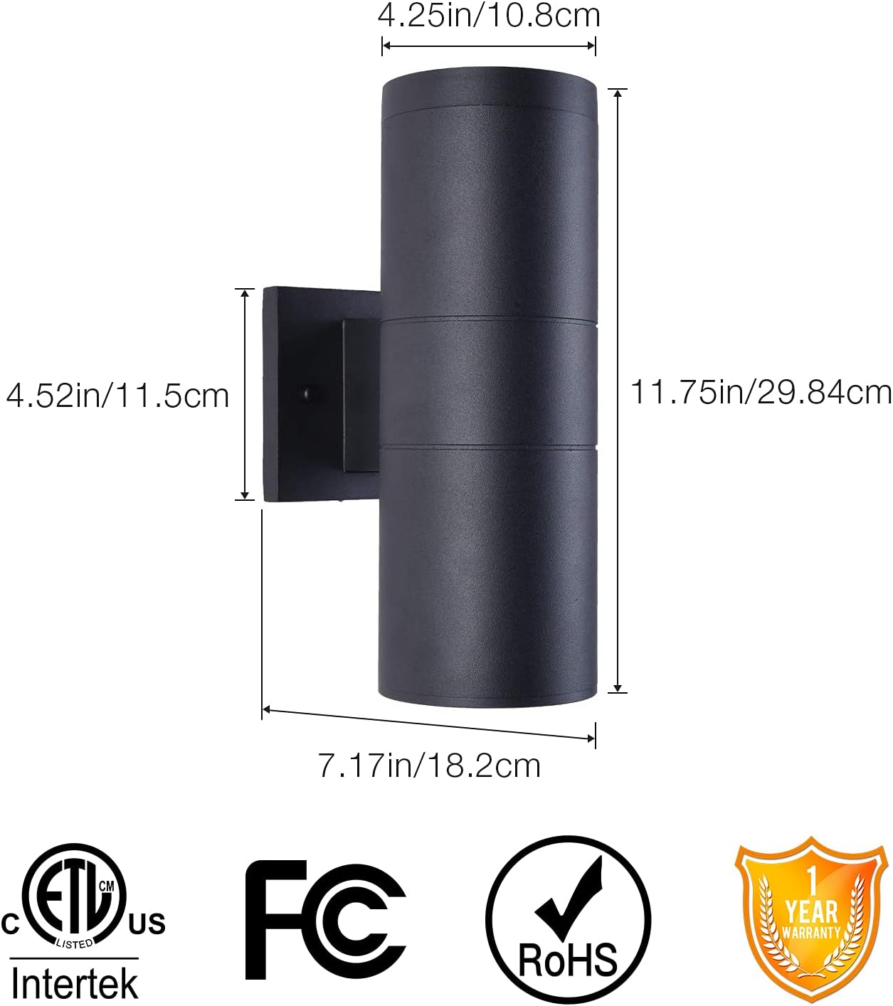 mirrea Modern Outdoor Porch Light Patio Light in 2 Lights Dusk to Dawn Photocell Sensor with Matte Black Aluminum Cylinder and Tempered Glass Cover Waterproof Wall Sconce 2 Pack