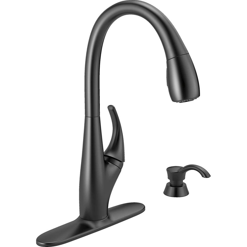 Delta 19912-BLSD-DST Deluca Single-Handle Pull-Down Sprayer Kitchen Faucet with Soap Dispenser in Matte Black