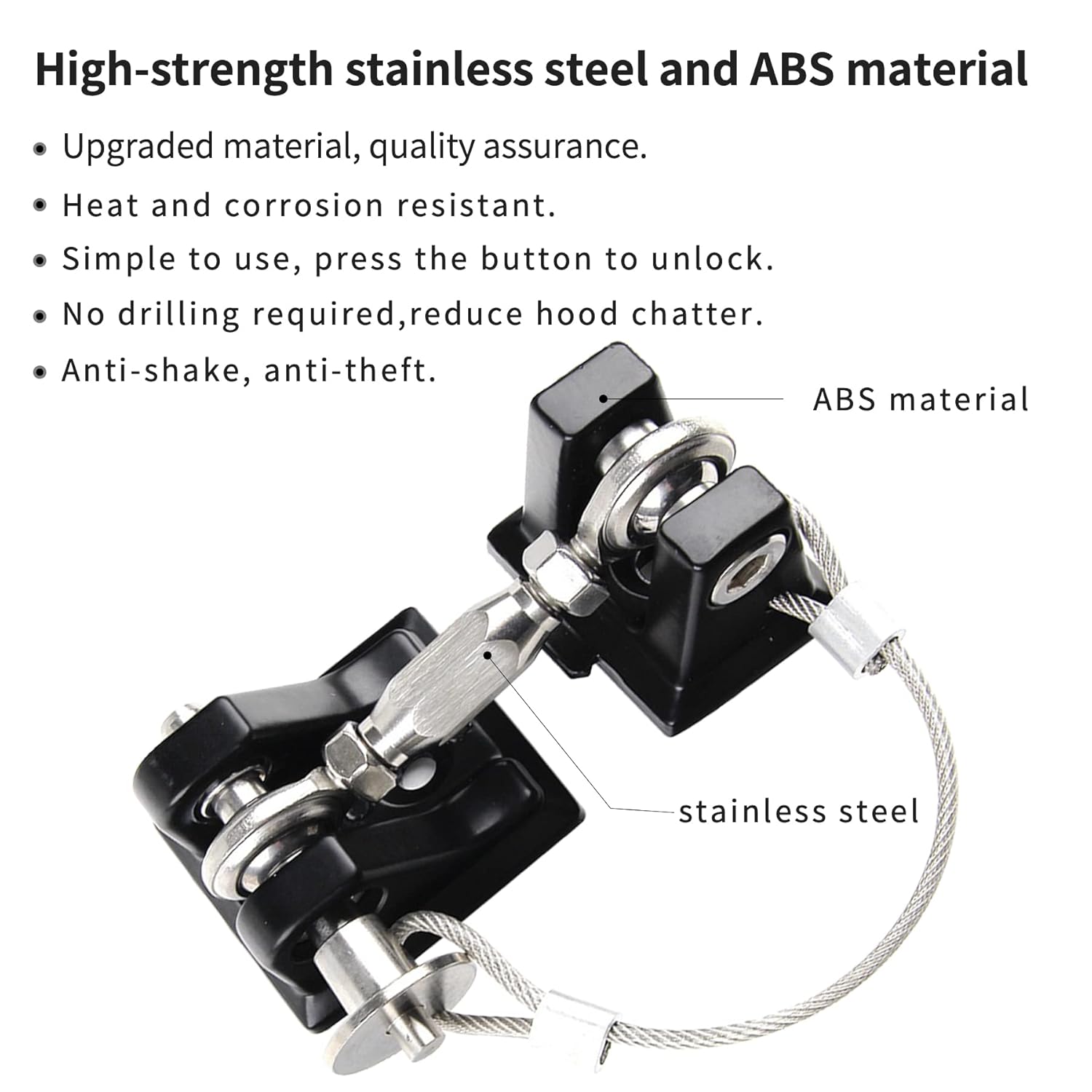 JK Hood Latch, Hood Latch, Jeep Wrangler Hood Lock Kit, Pair of Stainless Steel Hood Latches, Off-Road Tuning Accessories for 2007-2018.