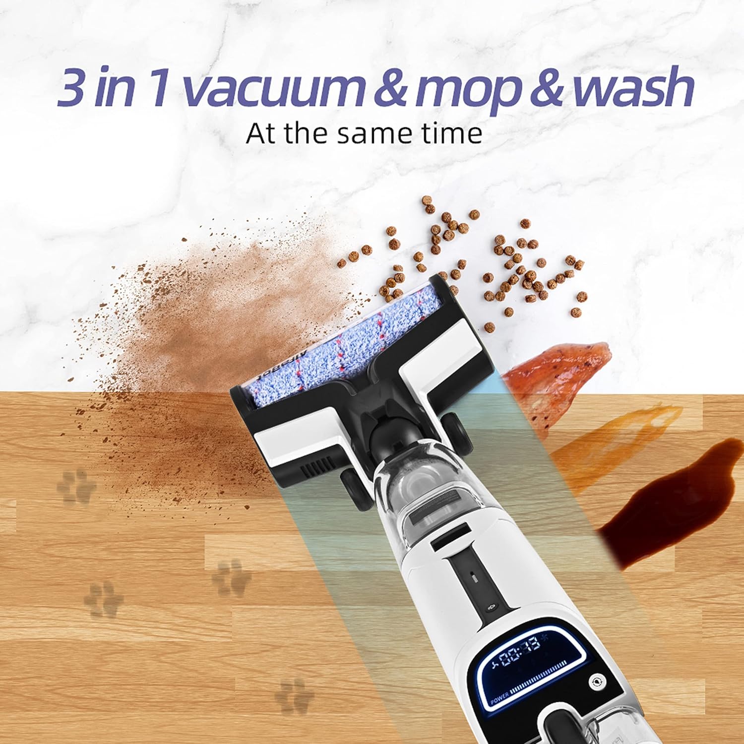 Wet Dry Vacuum, AlfaBot T36 Cordless Floor Vacuum Cleaner and Mop for Hardwood Floor & Area Rugs, Lightweight Wet-Dry Floor Cleaner with Self Cleaning, One-Step Cleaning/Voice Assistance