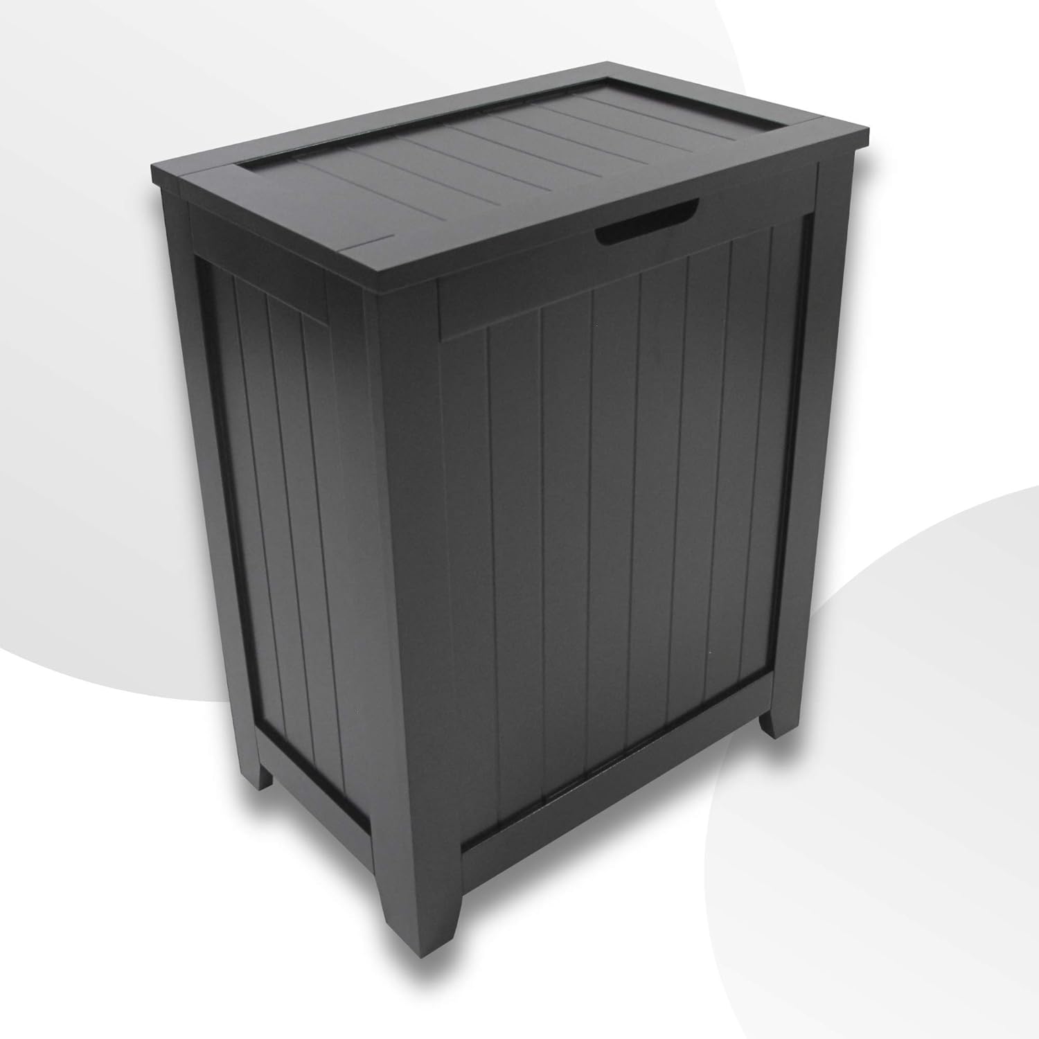 Wooden Hamper For Laundry with Lid, Contemporary Storage Bin Basket, Dark Cabinet Organizer for Bathroom, Guest Room, Bedroom with Modern Design and Durable Wood Construction (Black)