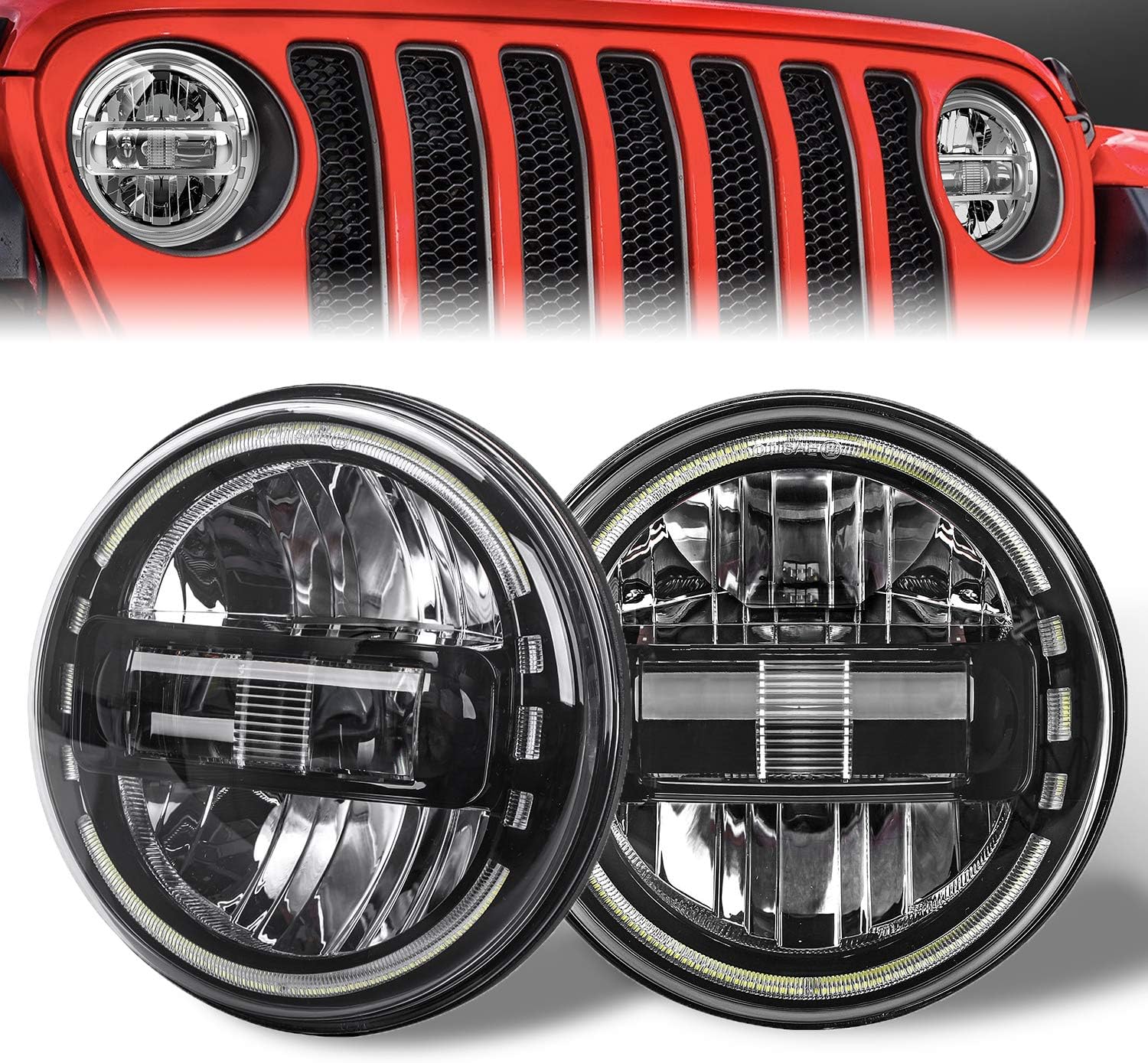 DOT Approved Black 7 Inch LED Headlights with White Halo Ring Compatible with Jeep Wrangler JK JKU TJ LJ JL Hummber H1 H2