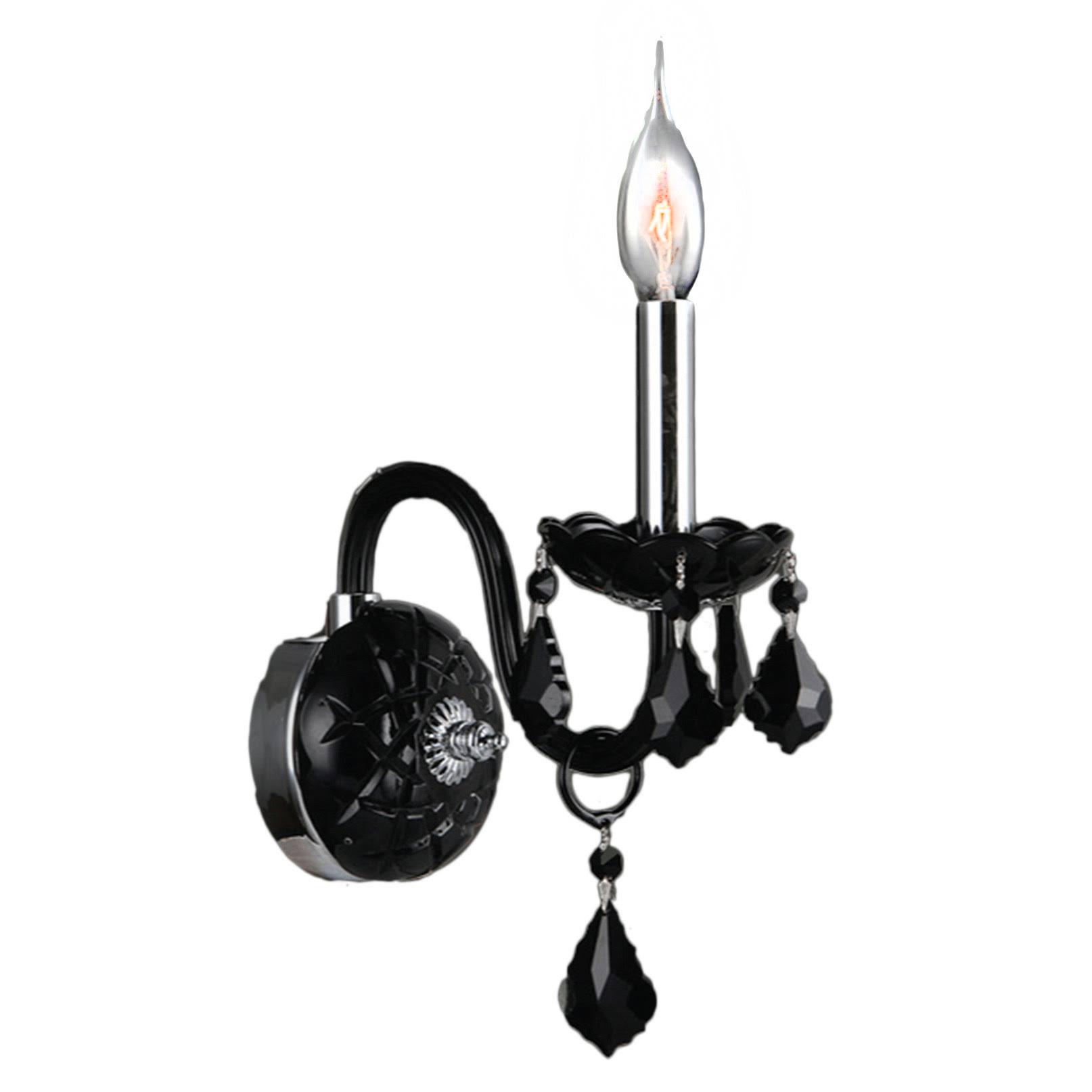Worldwide Lighting W23101C4-BL Provence Collection 1 Light Chrome Finish with Black Crystal Wall Sconce