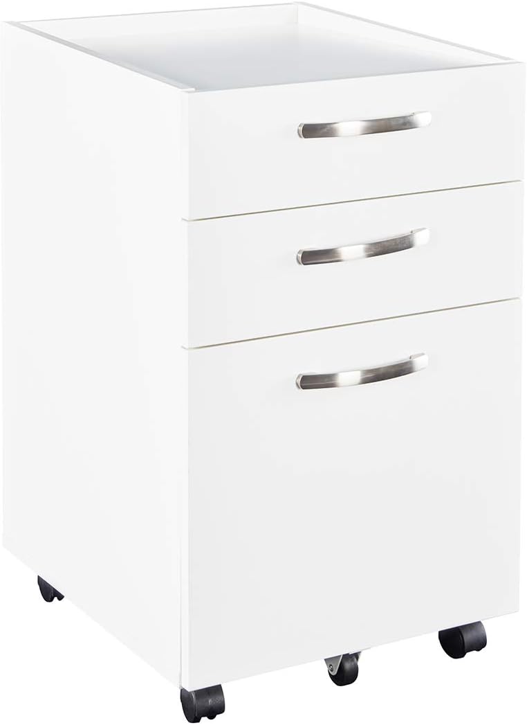 Sunon 3 Drawer Mobile File Cabinet Wood Rolling File Pedestal Cabinet,Fully Assembled Except Wheels and Handles (Black)