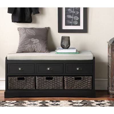 Homes Collection Wood Storage Bench with 3 Drawers and 3 Baskets-White Rosalind Wheeler Color/Pattern: Black