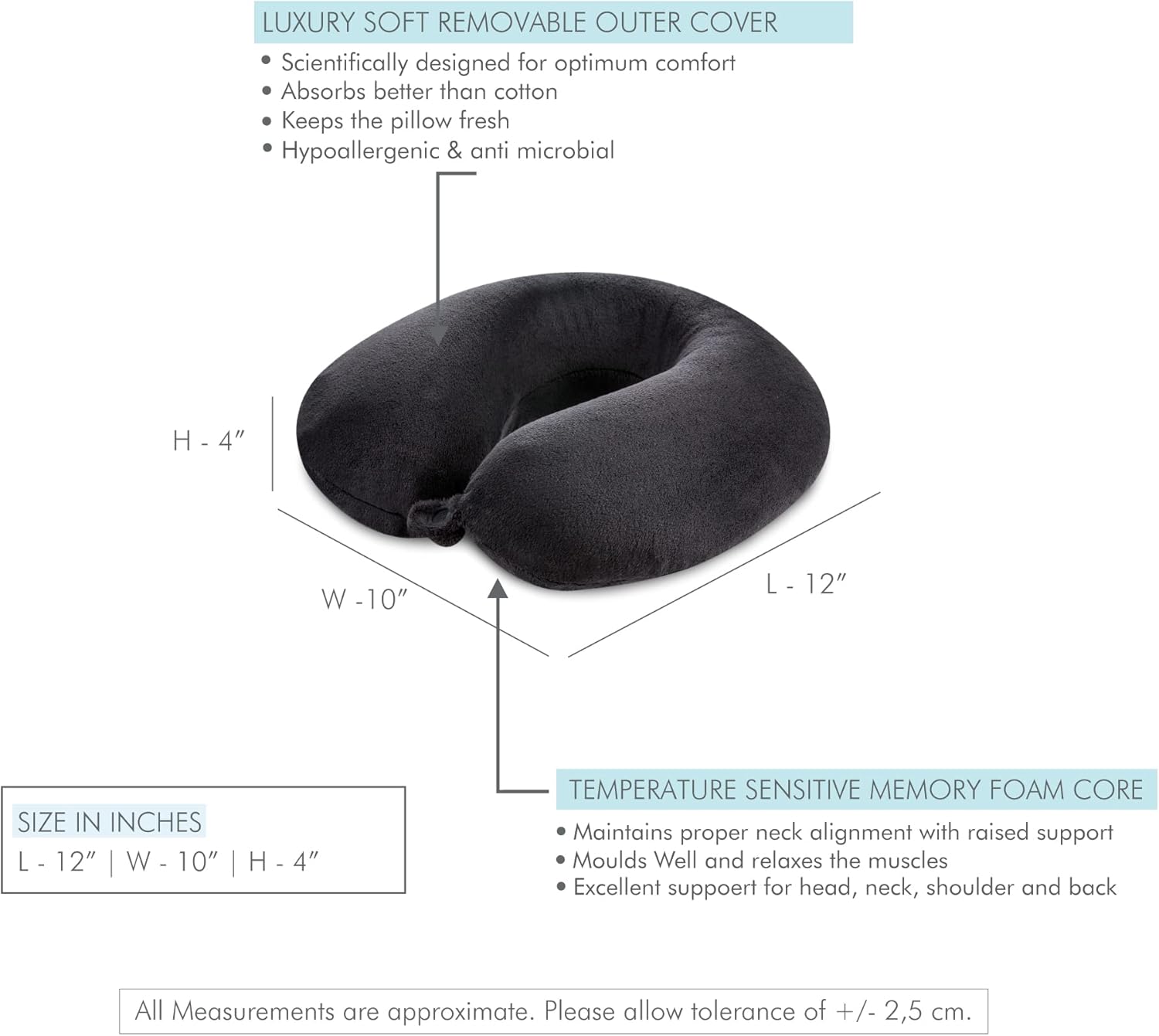 The White Willow Memory Foam U Shaped Neck Rest Travel Pillow for Support Comes with Soft Velour Fabric for Air Travel ,Long Flights, Bus, Train - 12