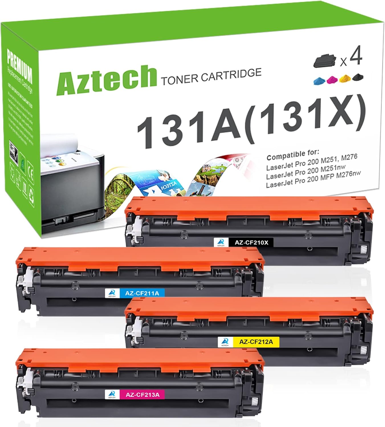 Aztech Compatible Toner Cartridge Replacement for HP 131A 131X Pro 200 Color M251nw M251n MFP M276nw M276n CF210X CF211A CF212A CF213A Printer Ink (Black/Cyan/Yellow/Magenta, 4-Pack) Pack of 2