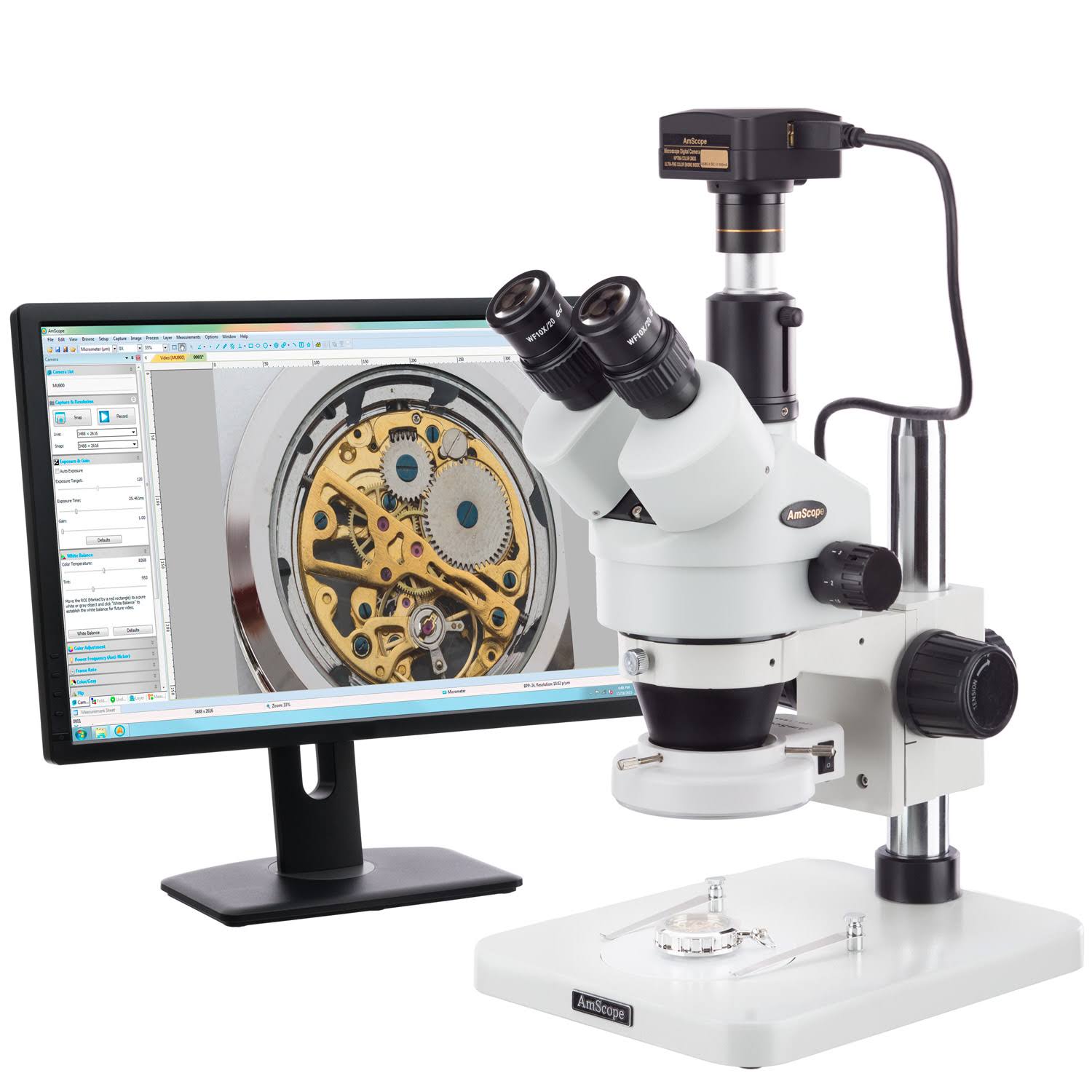 Amscope 3.5X-90X Surface Inspection 144-LED Zoom Stereo Microscope + 16MP USB3.0 Digital Camera