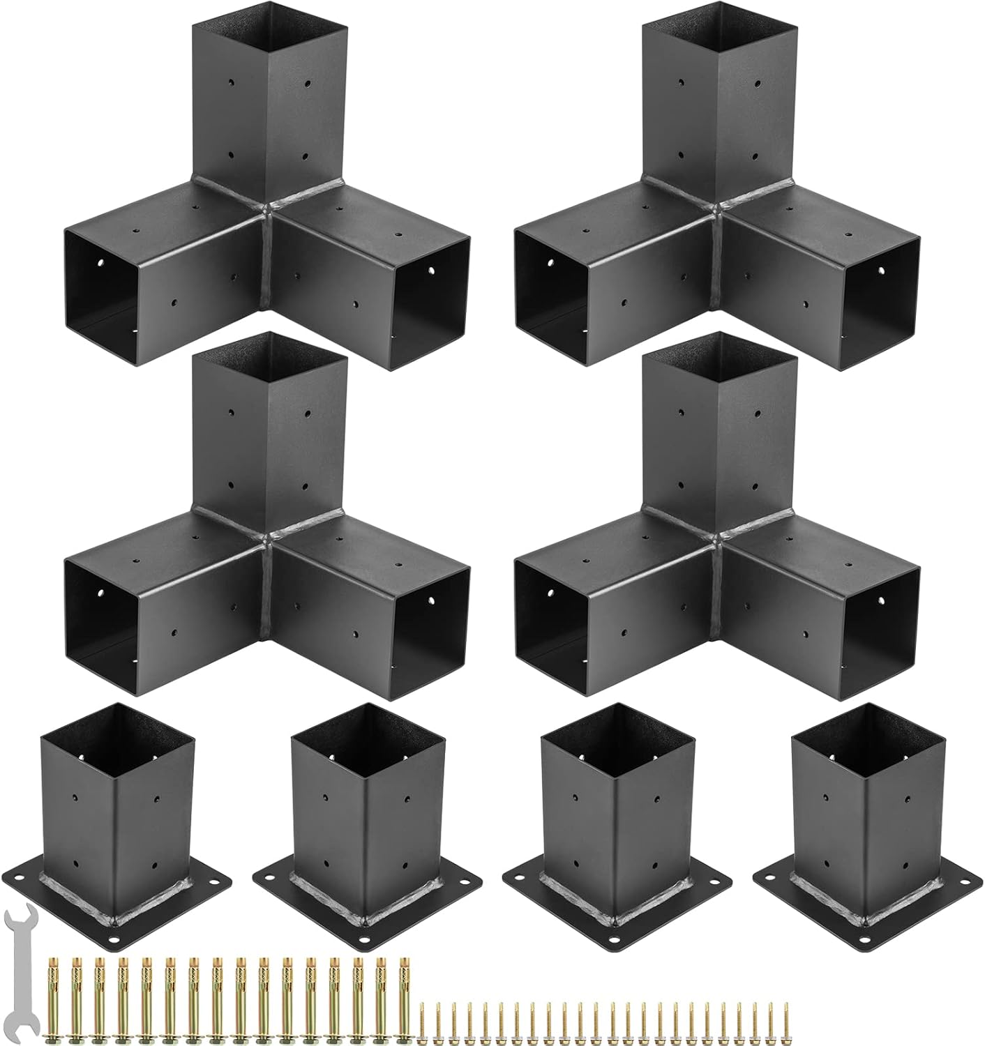 VEVOR Woodwork Pergola Kit Elevated Wood Stand Kit with Steel Brackets Modular Sizing Pergola Brackets Boot, Shoulder and Lag Bolts for Hunting Blind, Deer Stand Bracket 4 x 4 inches